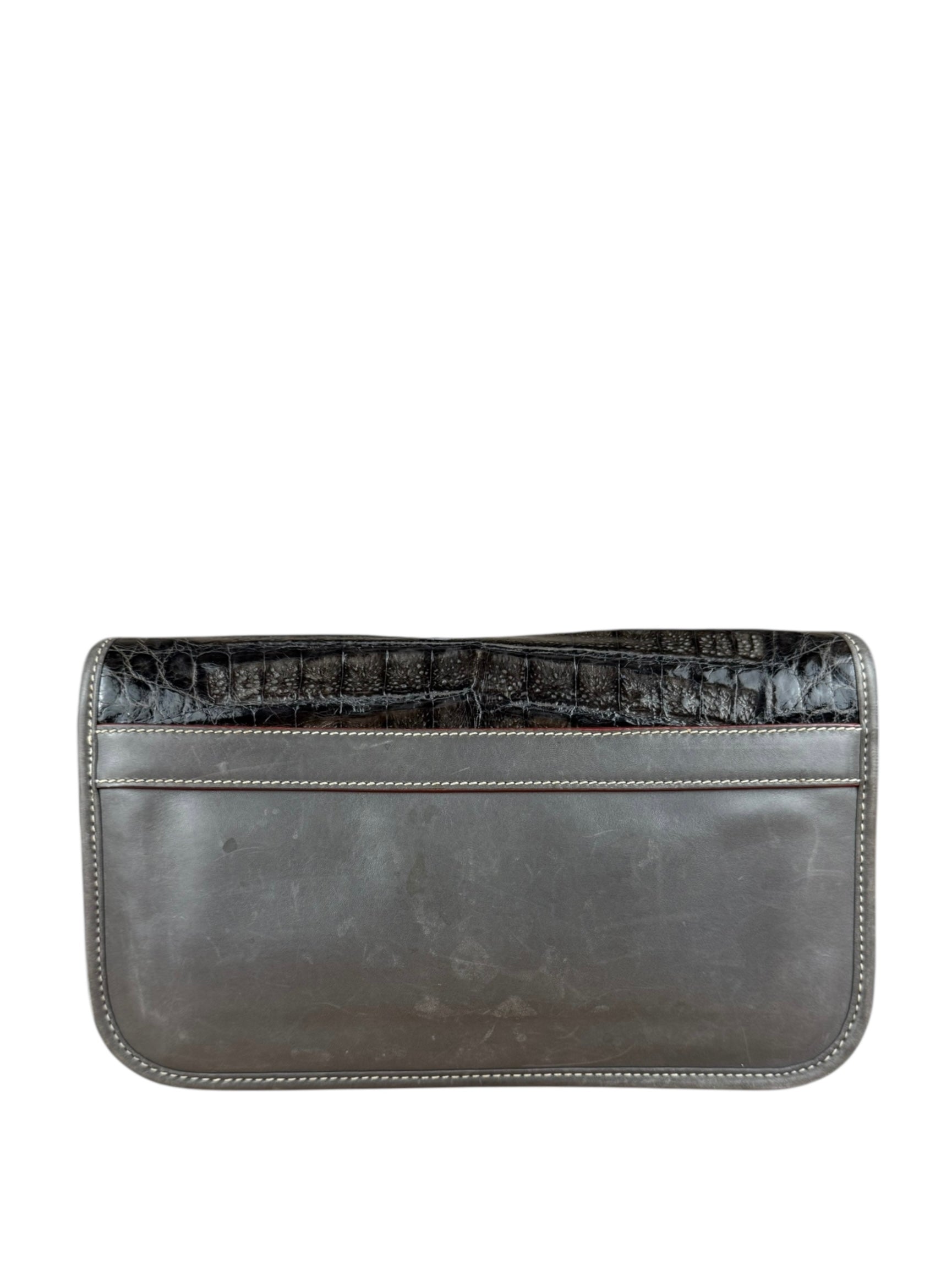 Gucci Vintage Grey Leather Flap Clutch