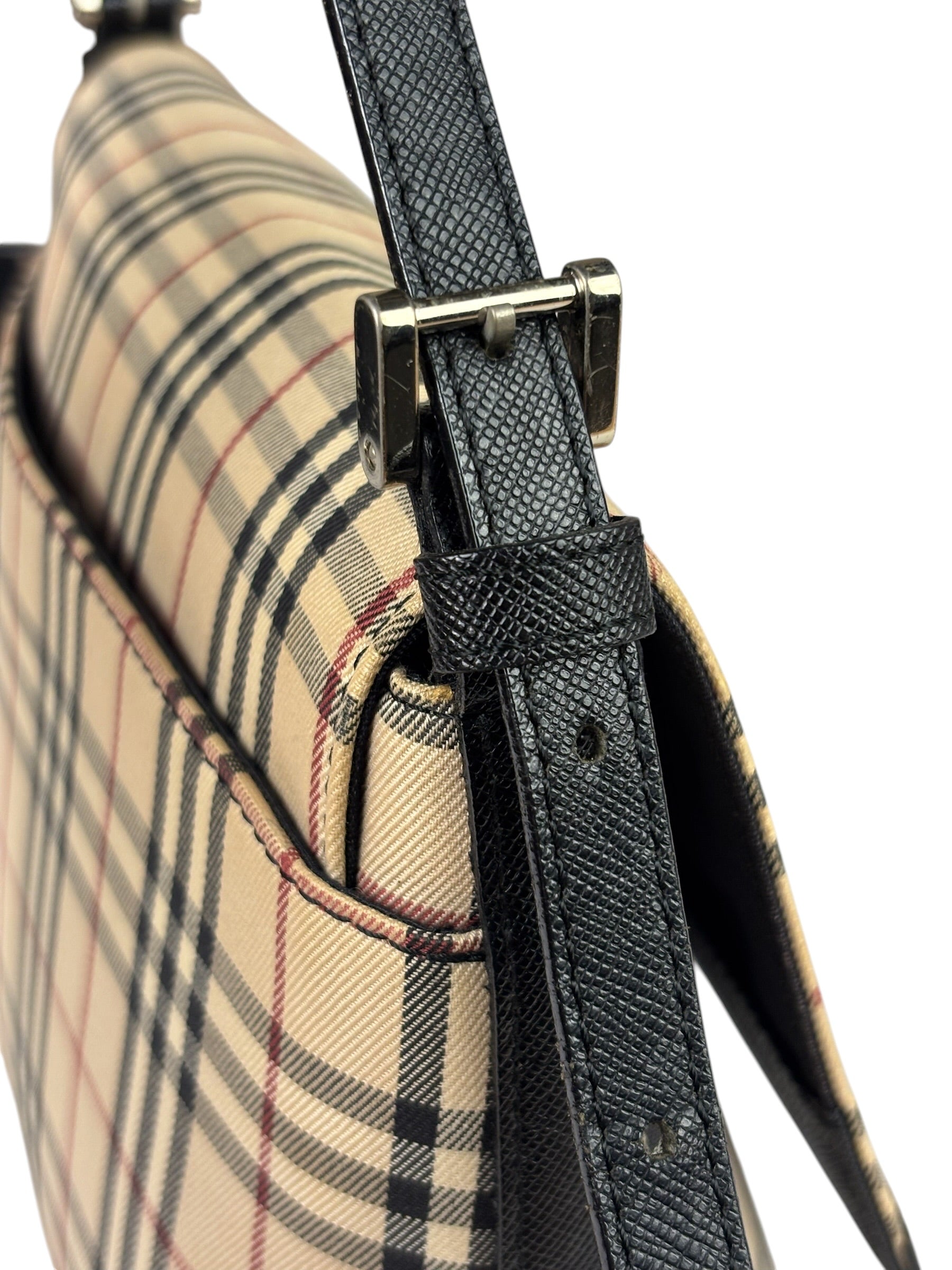 Burberry Black Leather Trim House Check Flap Crossbody Bag