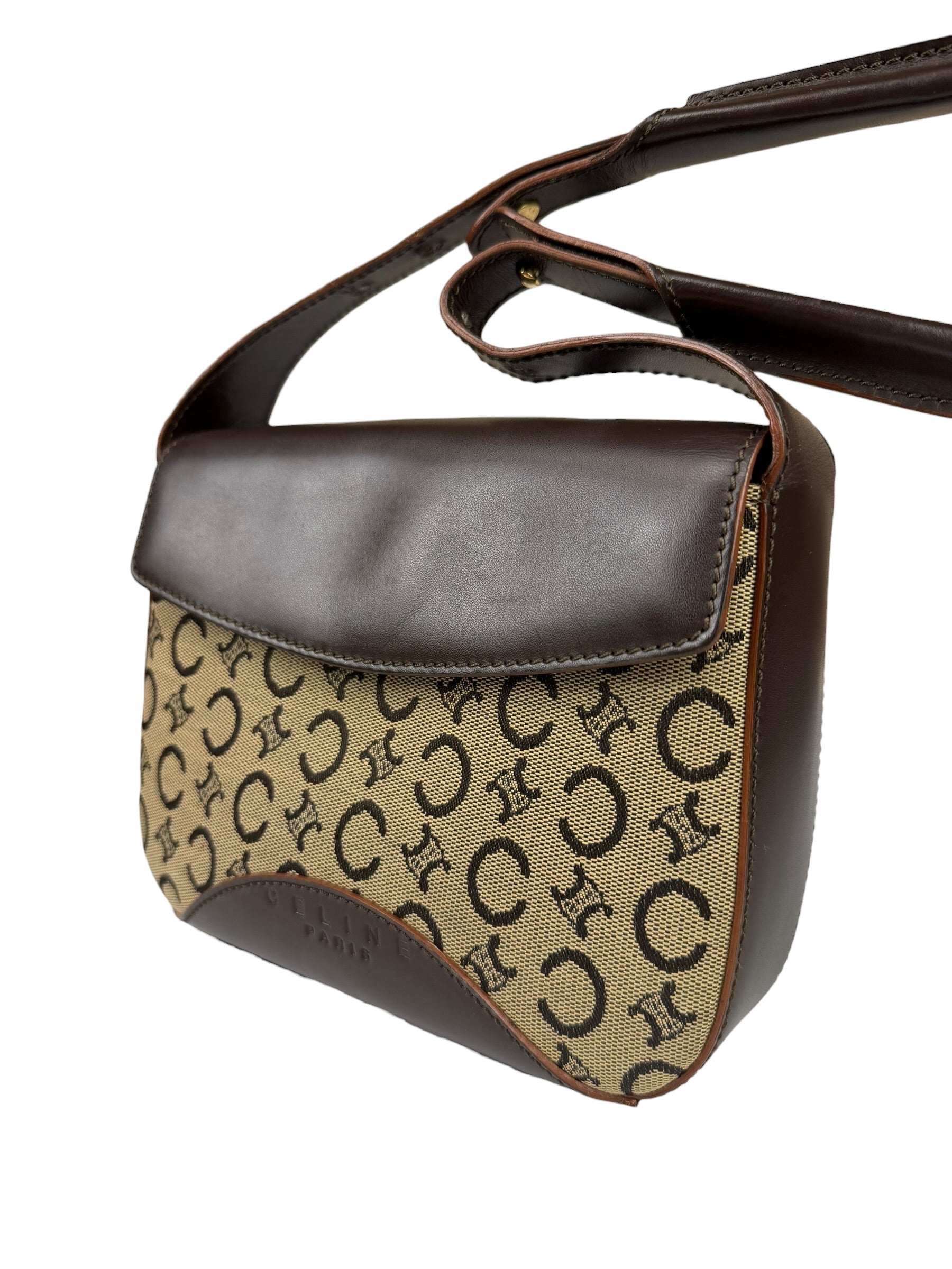 Celine Brown Leather Trim C Macadam Hobo Bag