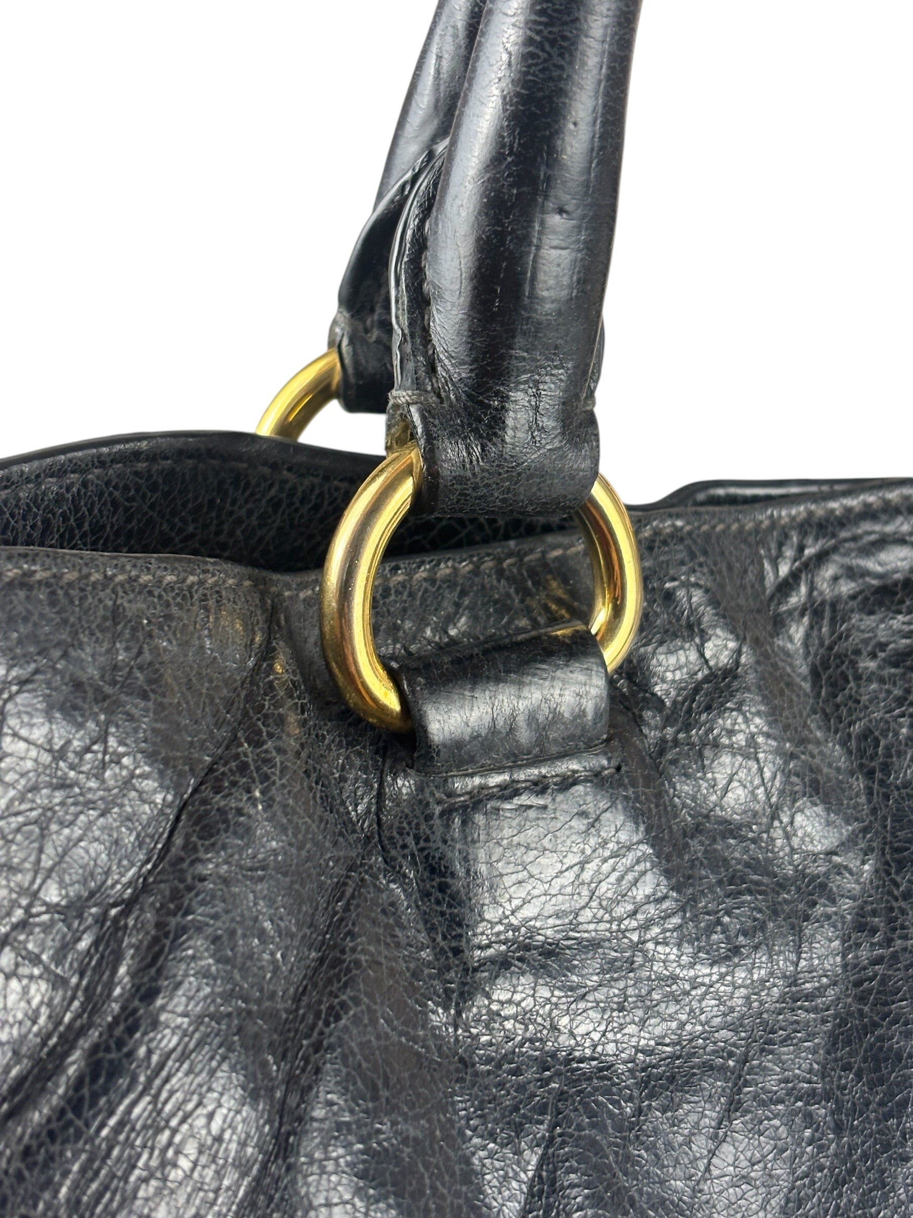 Prada Vintage Black Shine Leather Vitello Daino Tote