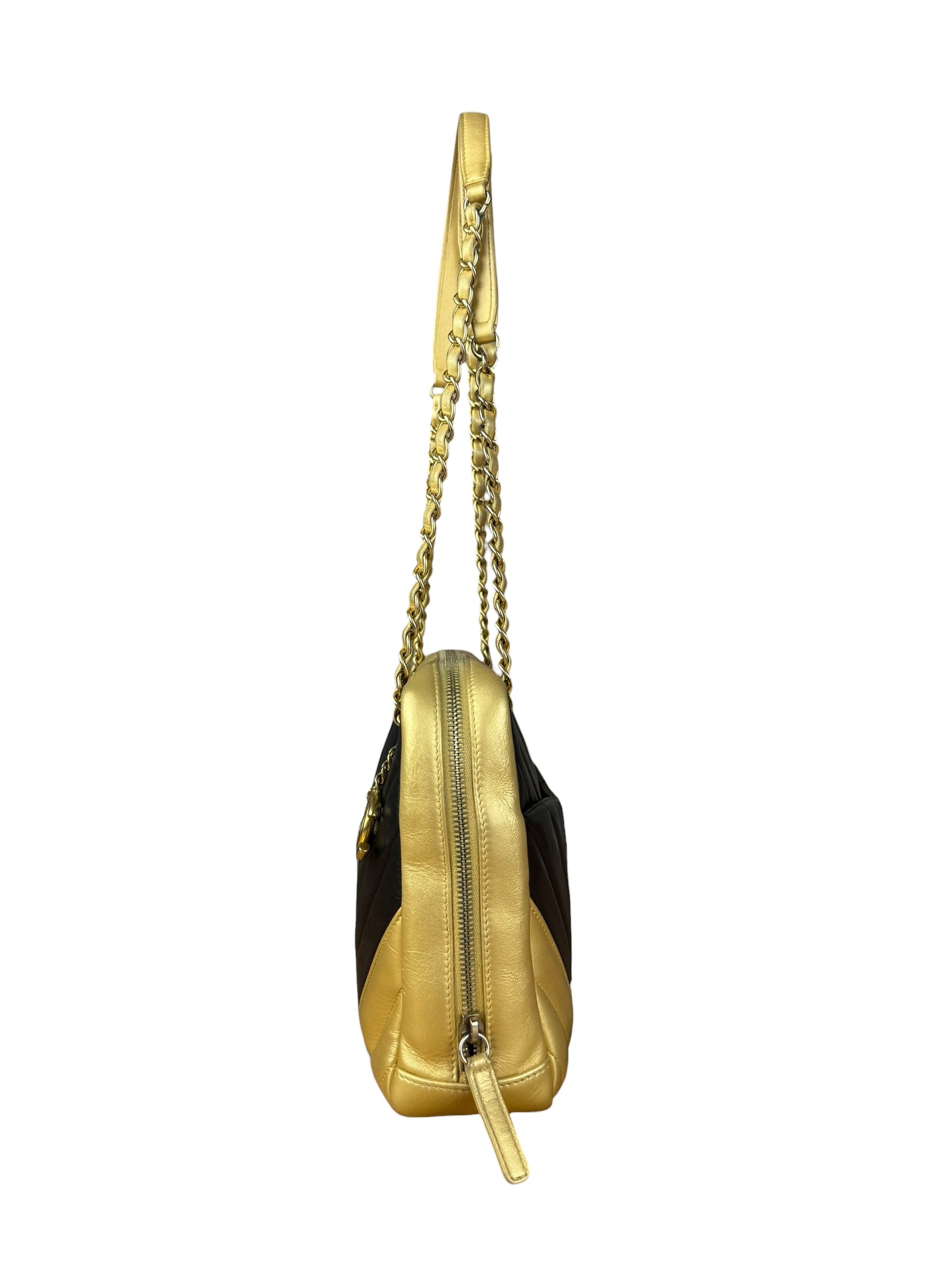 Chanel V Stitch Chevron Leather Black/Gold Chain Shoulder Bag 2014