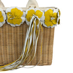 Prada Midollino Leather Trim Wicker Canvas Flower Basket