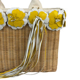 Prada Midollino Leather Trim Wicker Canvas Flower Basket