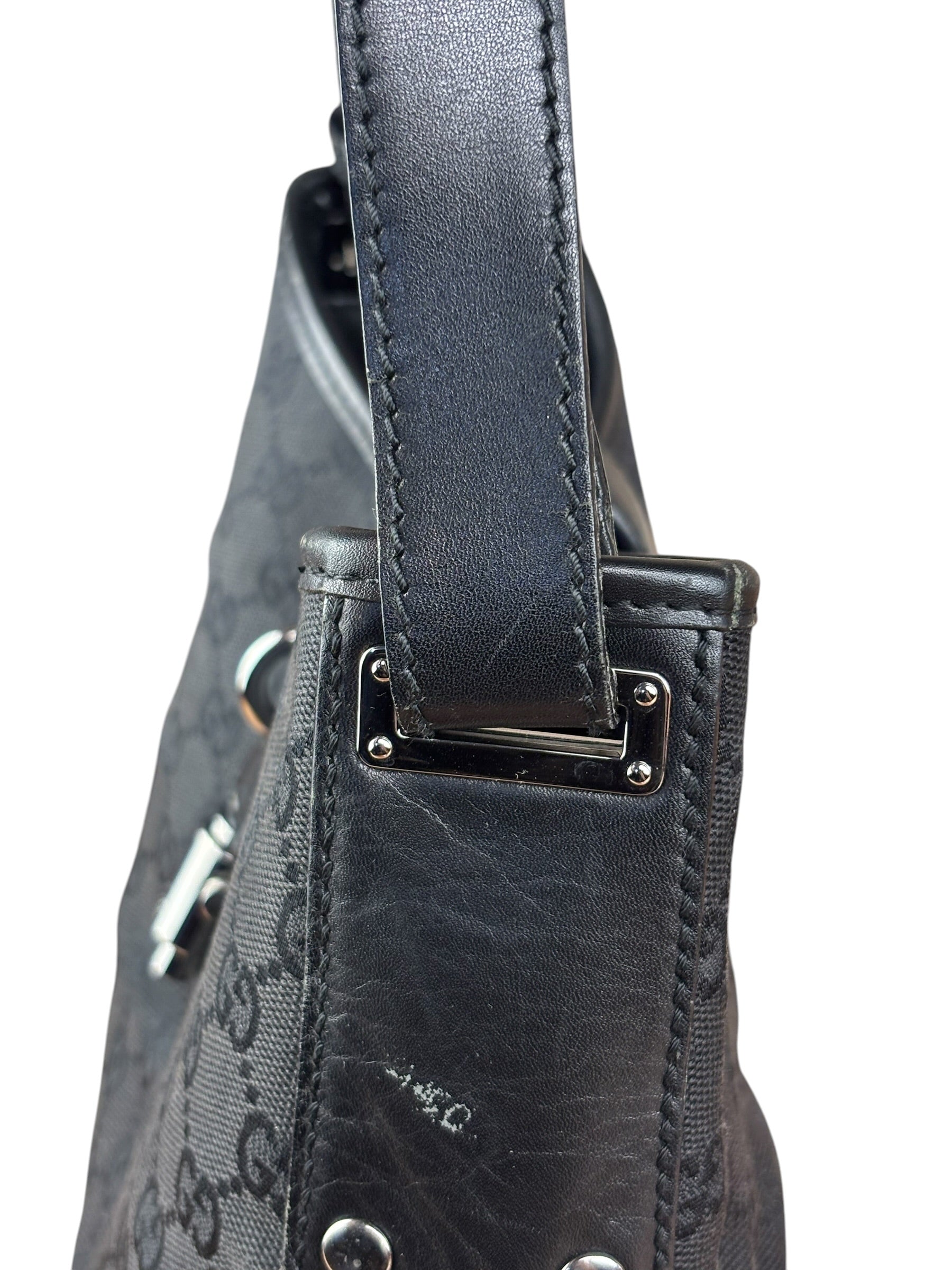 Gucci Vintage Leather Trim GG Canvas Jackie Piston Hobo Bag