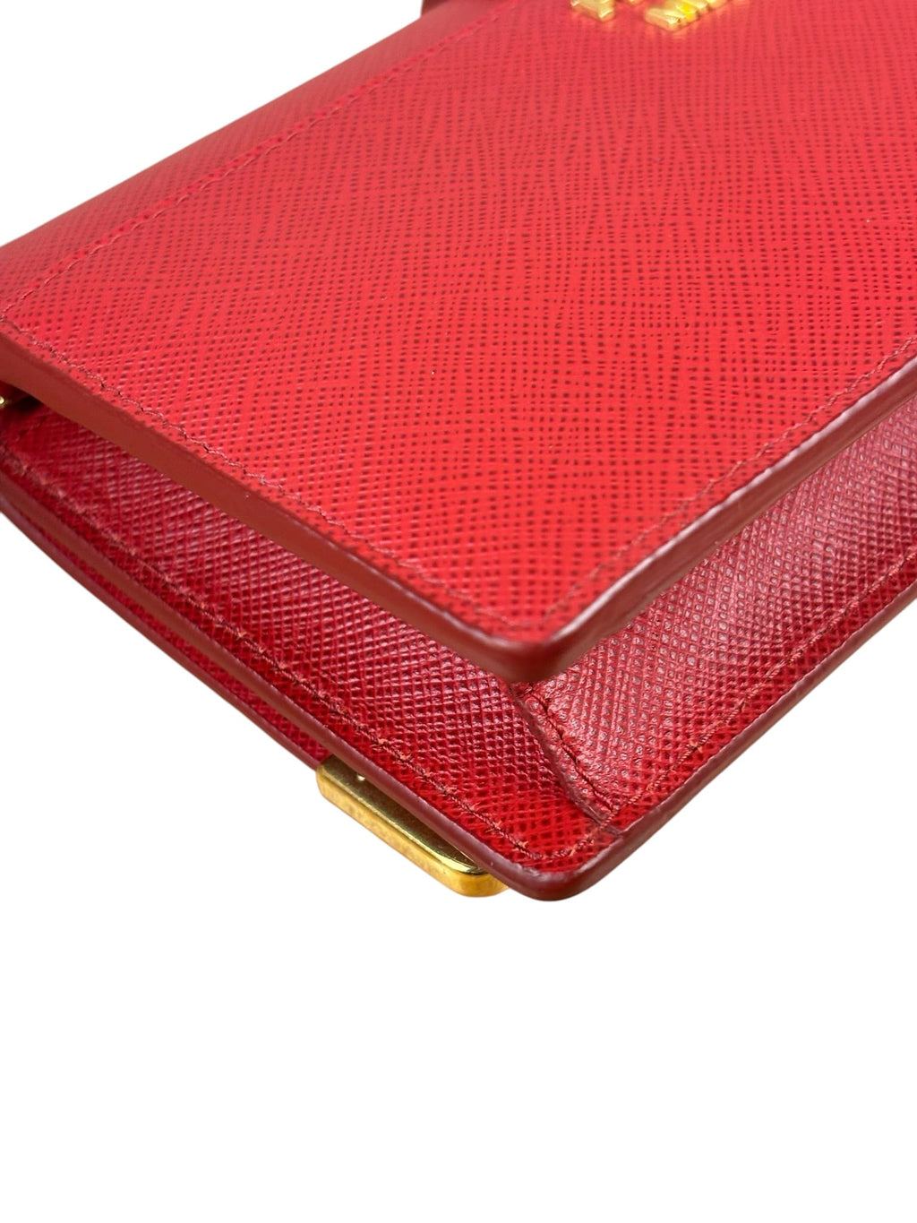 Prada Red Saffiano Leather Flap Wallet On Chain