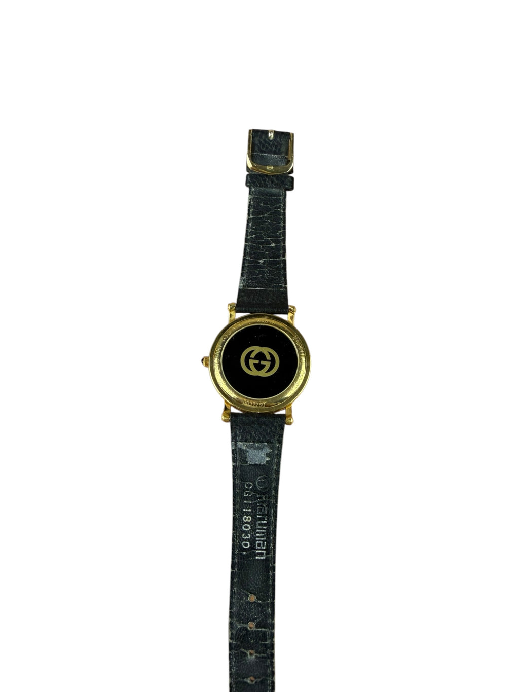 Gucci 7200M White Roman Dial Black Leather Strap