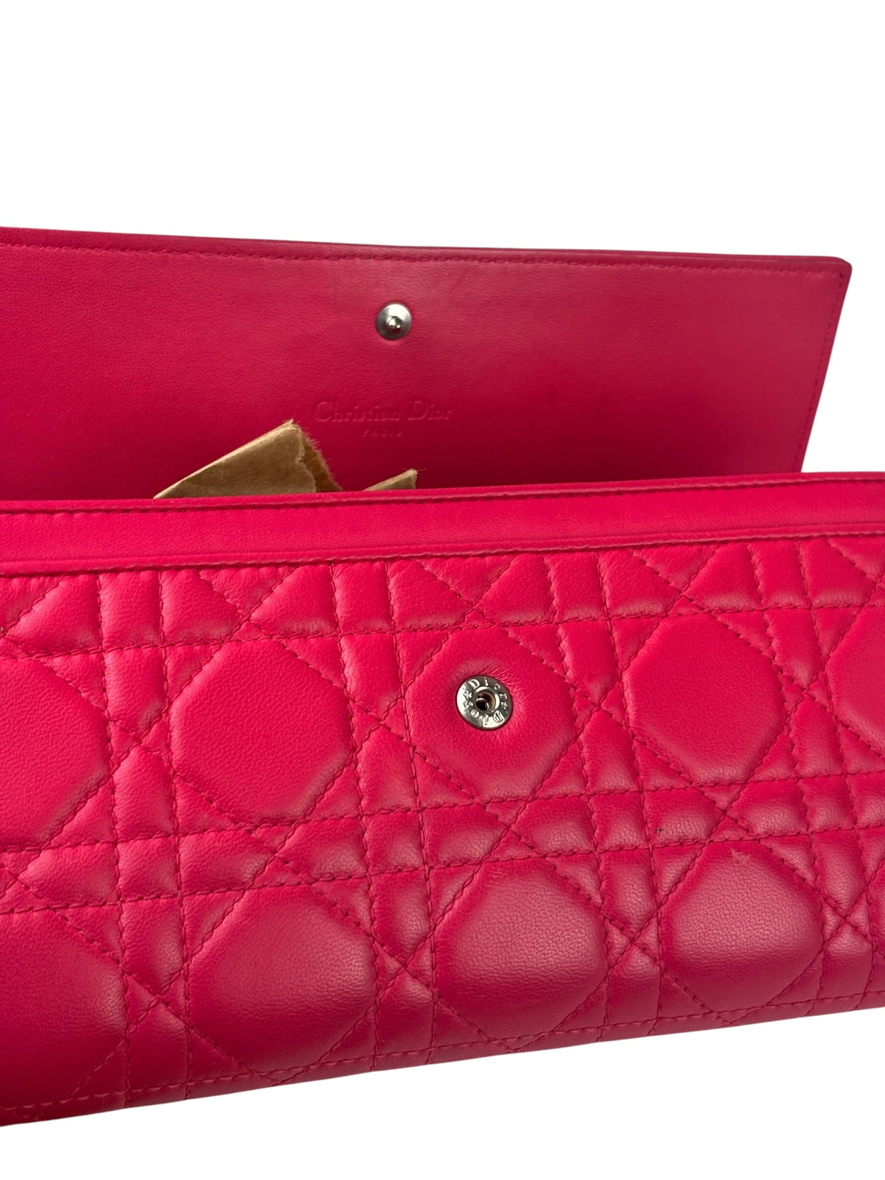 Christian Dior Pink Quilted Lambskin Lady Dior Wallet On Chain
