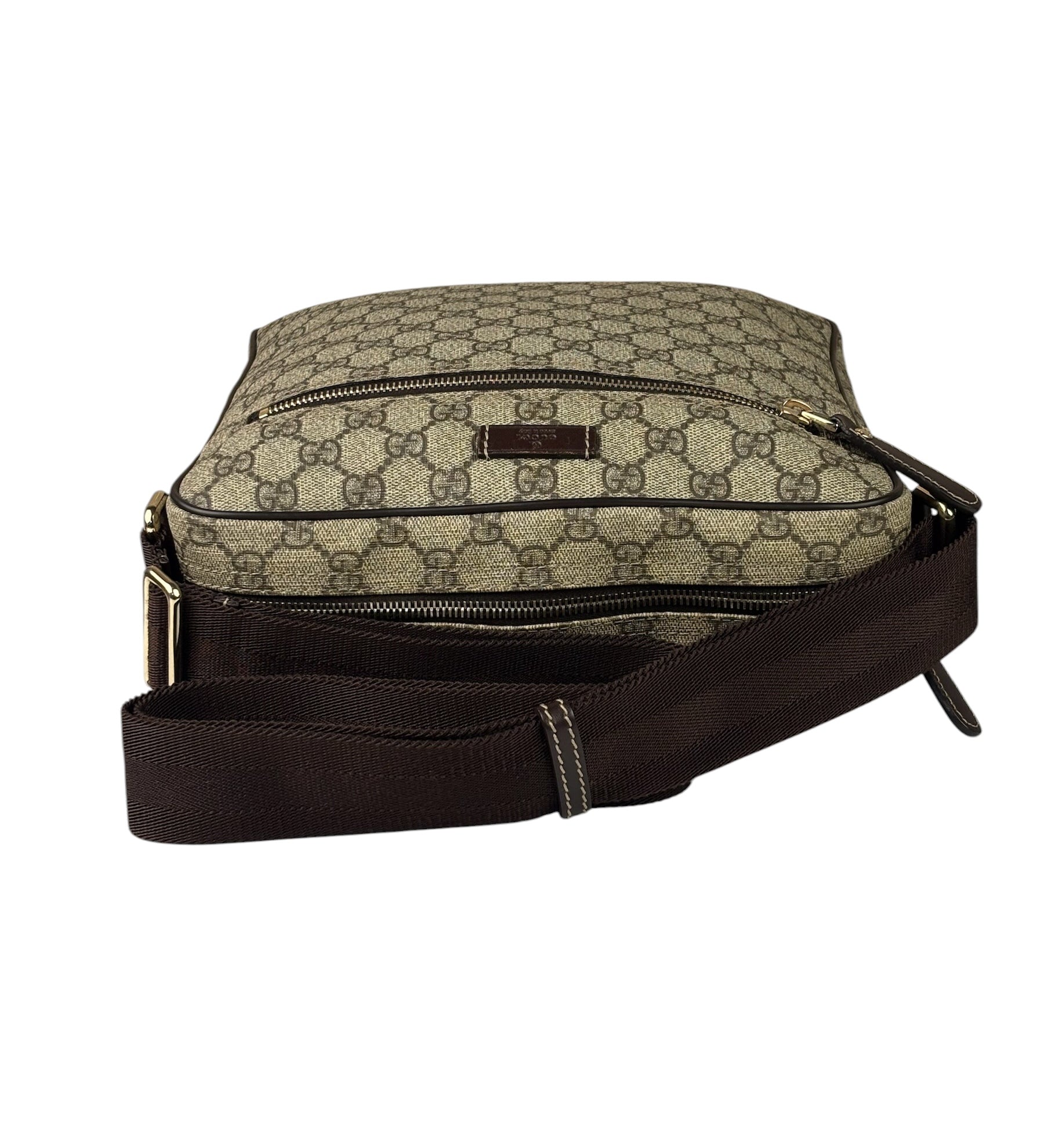 Gucci Brown Leather Trim Supreme Crossbody Bag