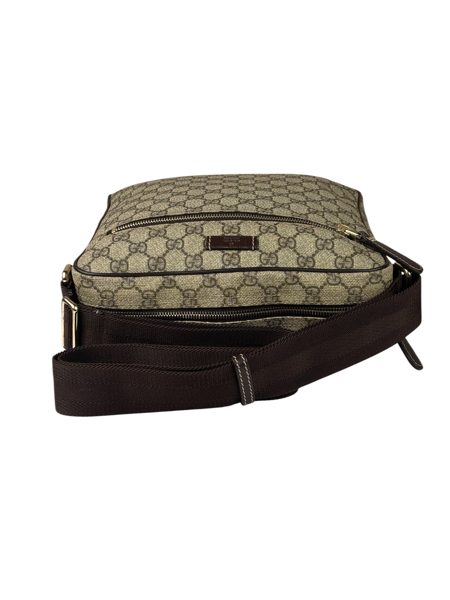 Gucci Brown Leather Trim Supreme Crossbody Bag