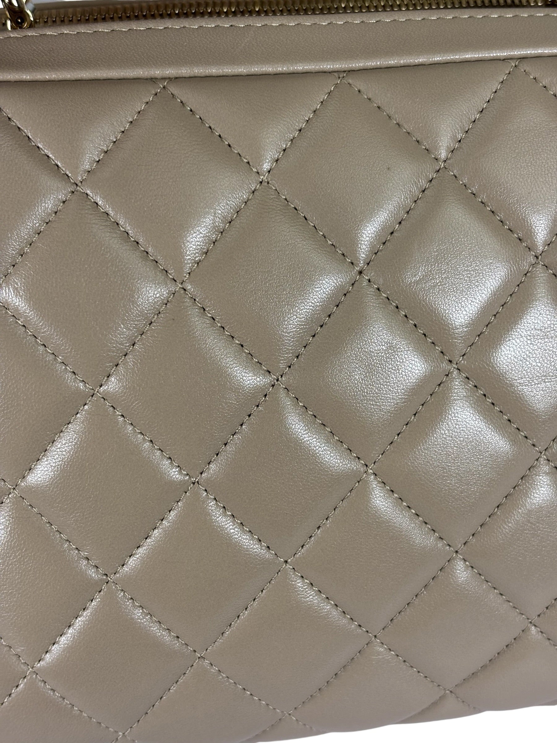 Chanel Beige Quilted Lambskin CC Trendy Bowling Bag 2017