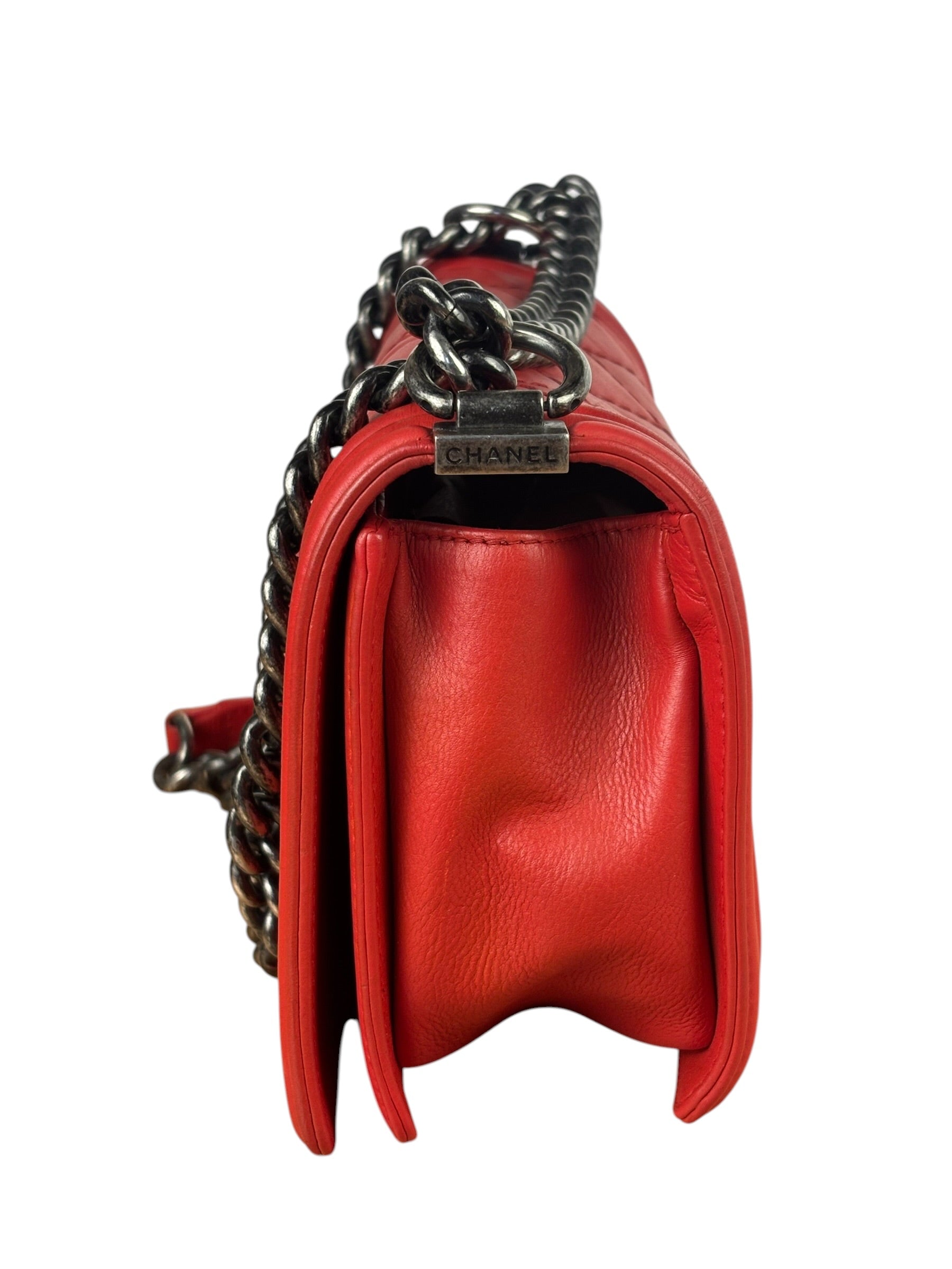 Chanel Red Quilted Lambskin Boy Flap Bag 2013