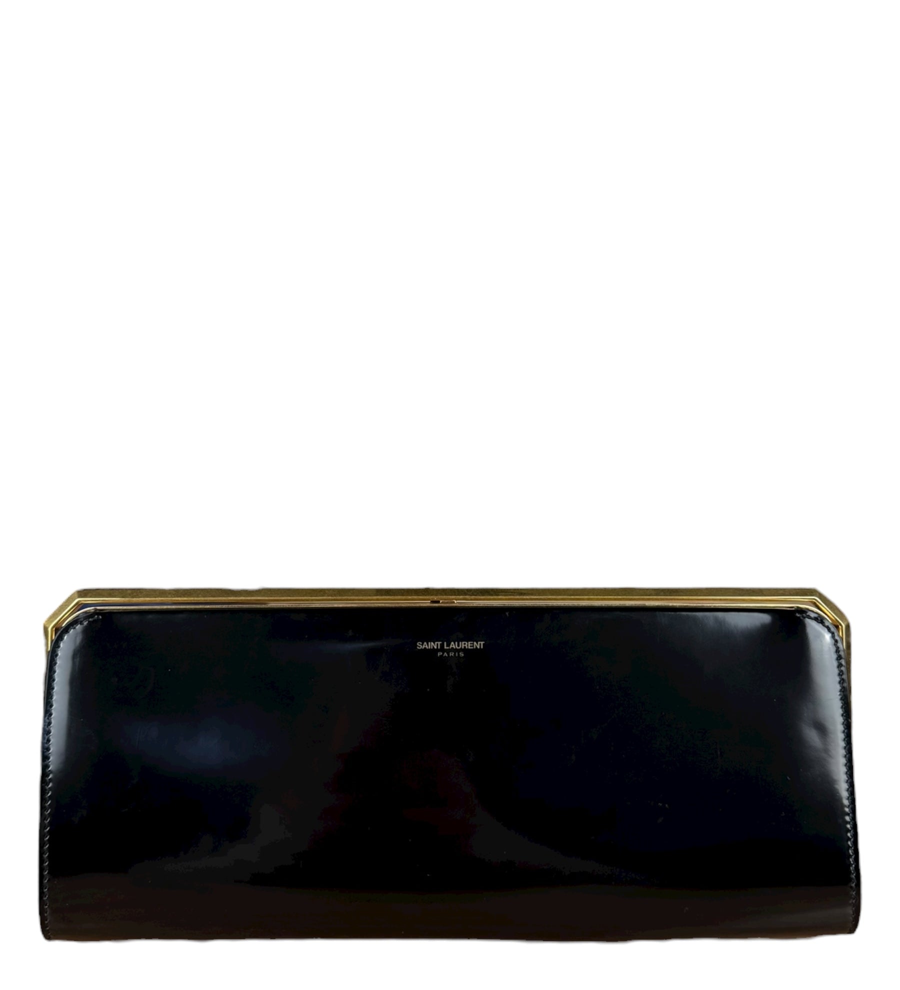 Saint Laurent Black Patent Date Charnière Minaudière Clutch