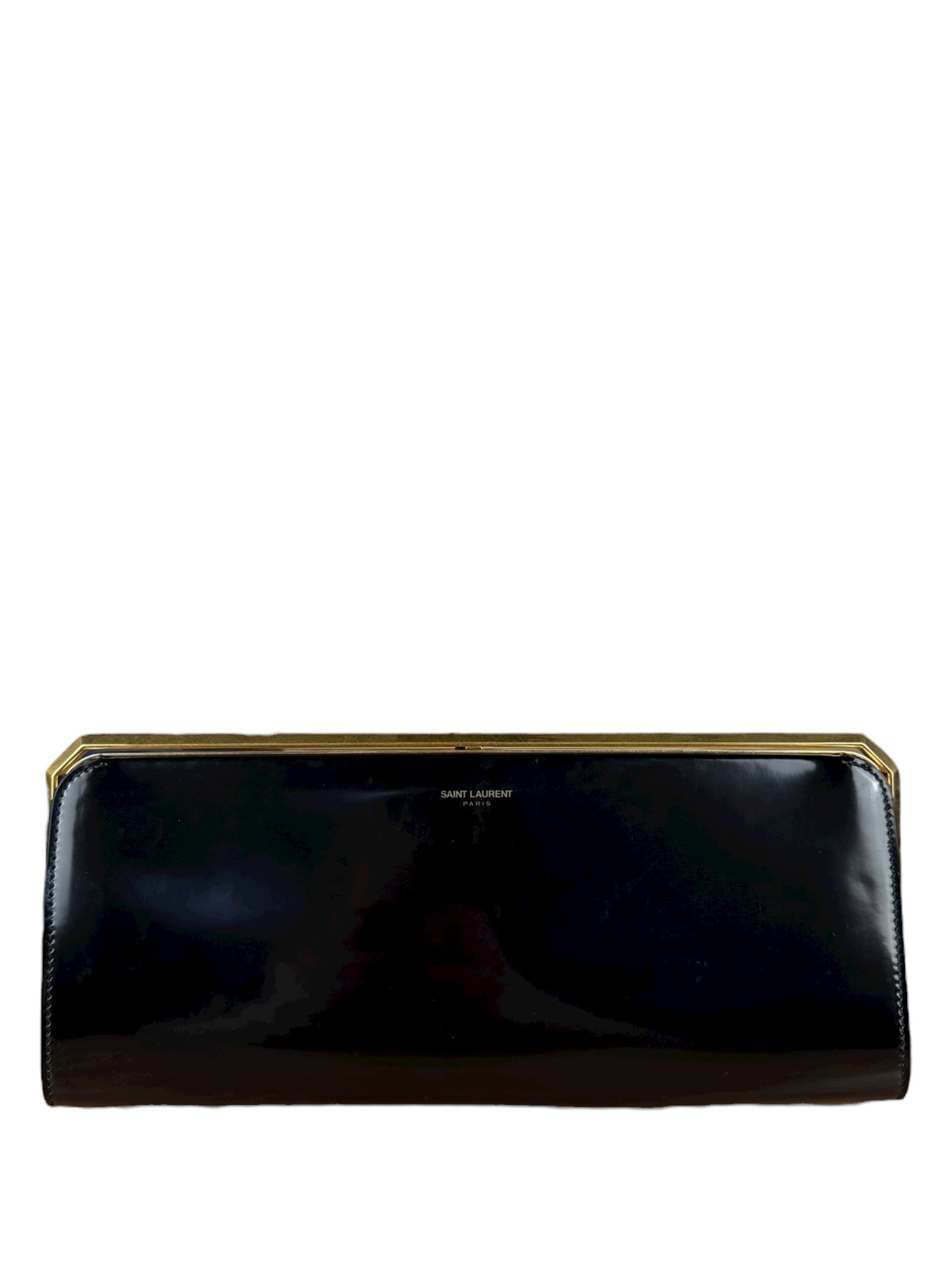 Saint Laurent Black Patent Date Charnière Minaudière Clutch