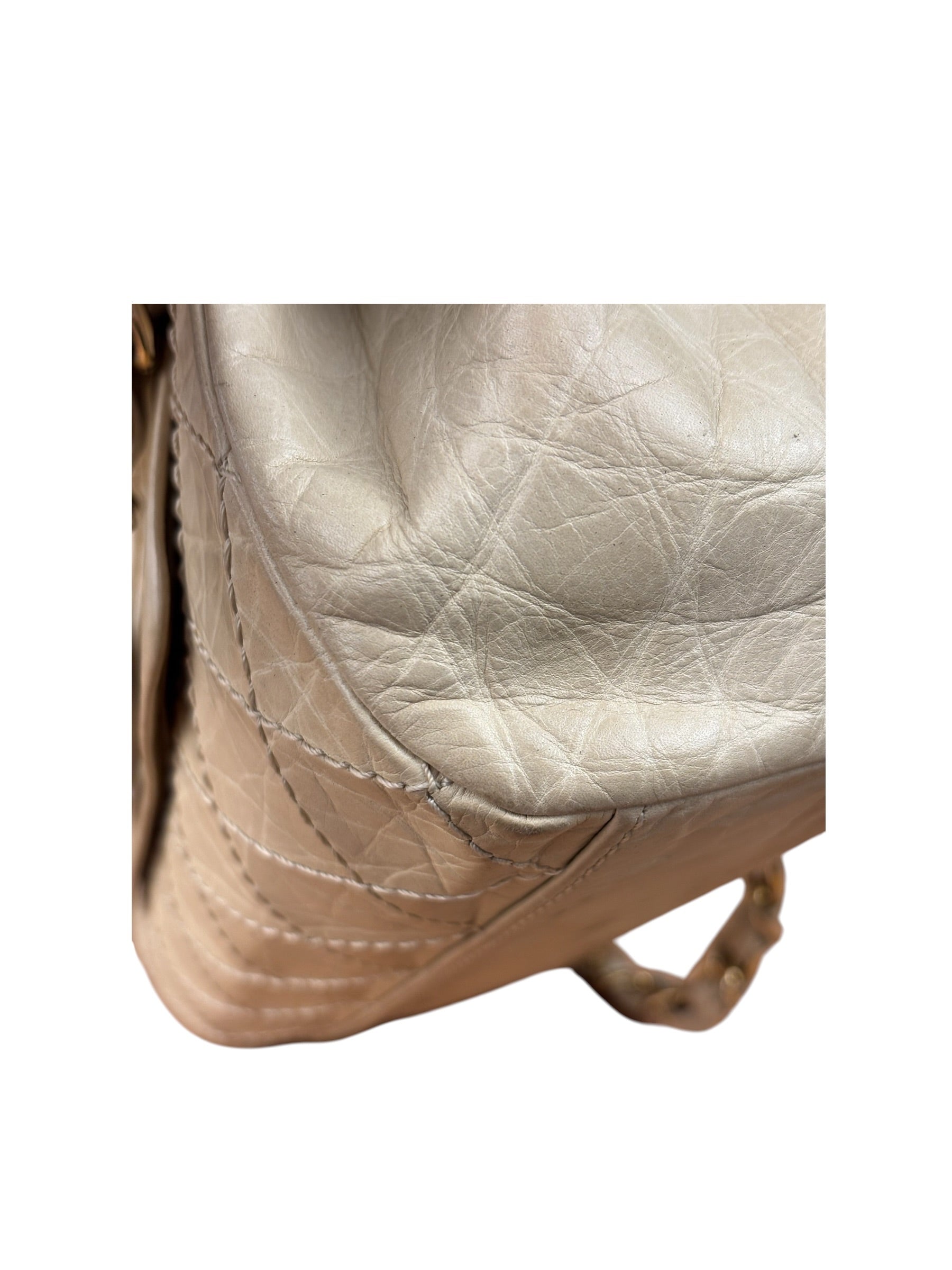 Chanel Beige Quilted Leather Accordion Double Flap Bag 2005