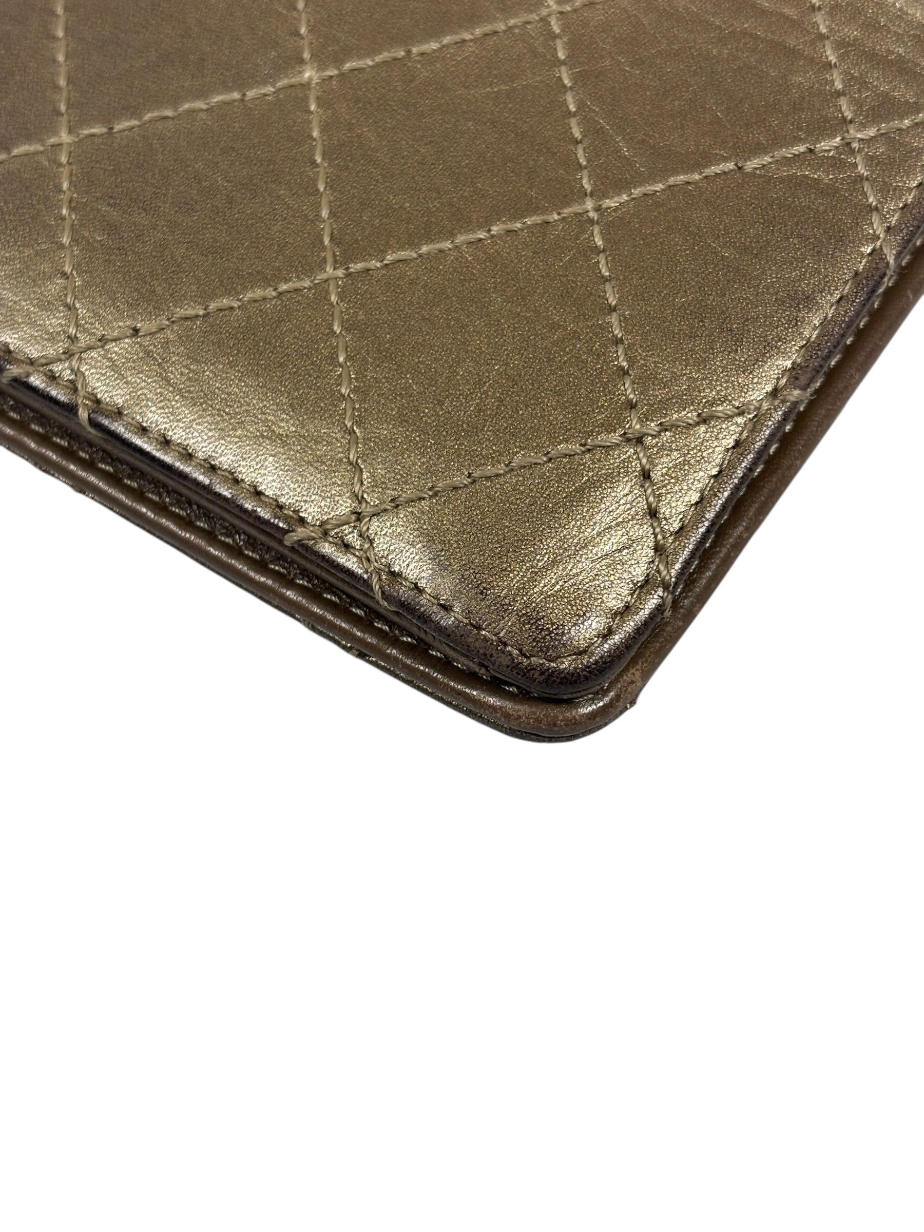 Chanel Metallic Bronze Quilted Leather Bi-Fold Long Wallet