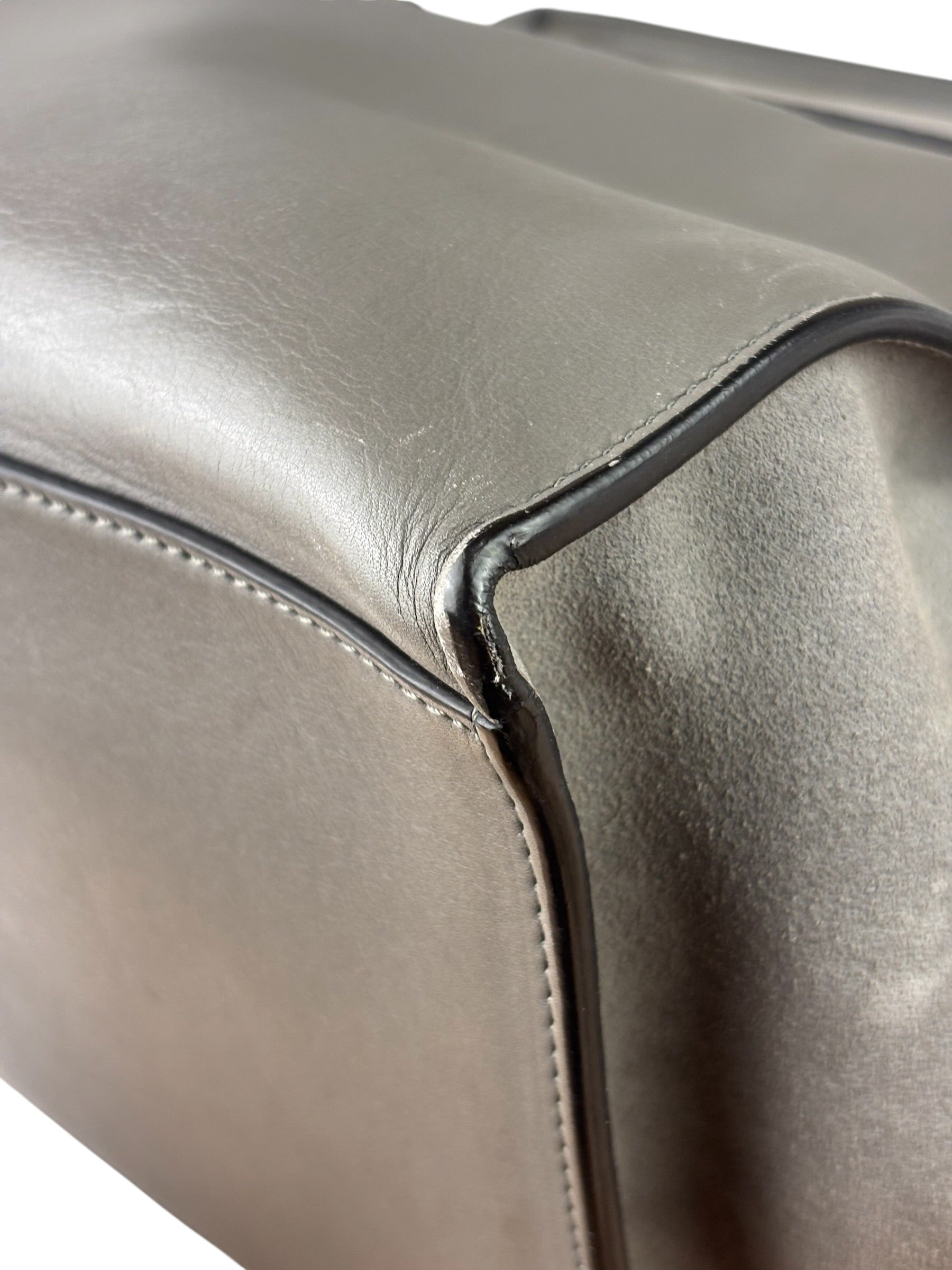 Celine Grey Suede/Leather Crocodile Embossed Trapeze Two-Way Bag