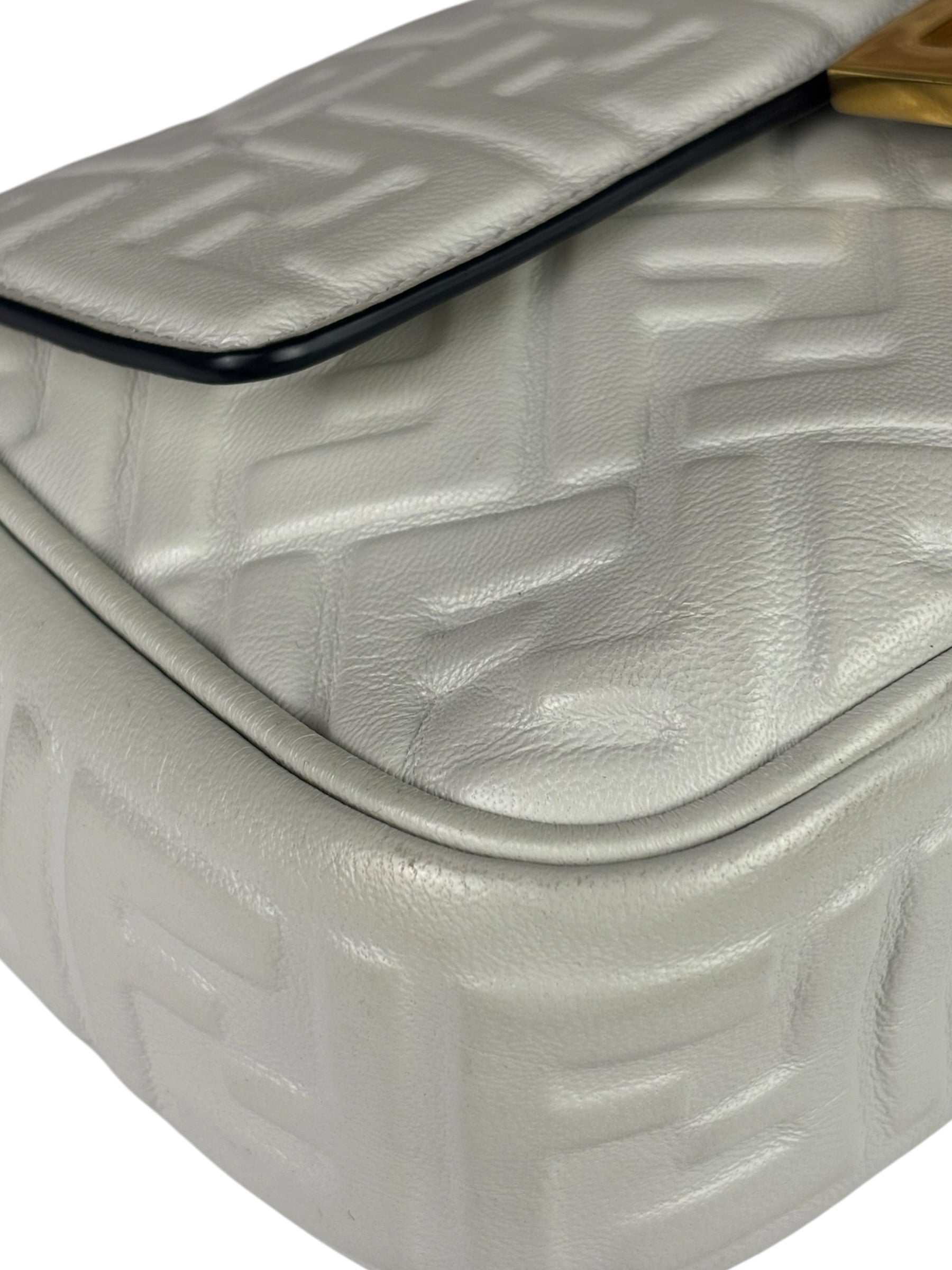Fendi White Leather FF Flap Baguette