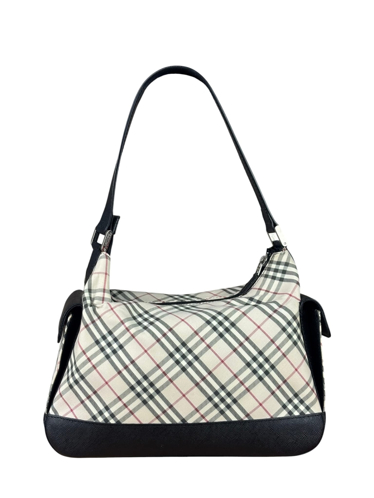 Burberry Black/Beige Saffiano Leather Trim Nova Check Hobo Bag
