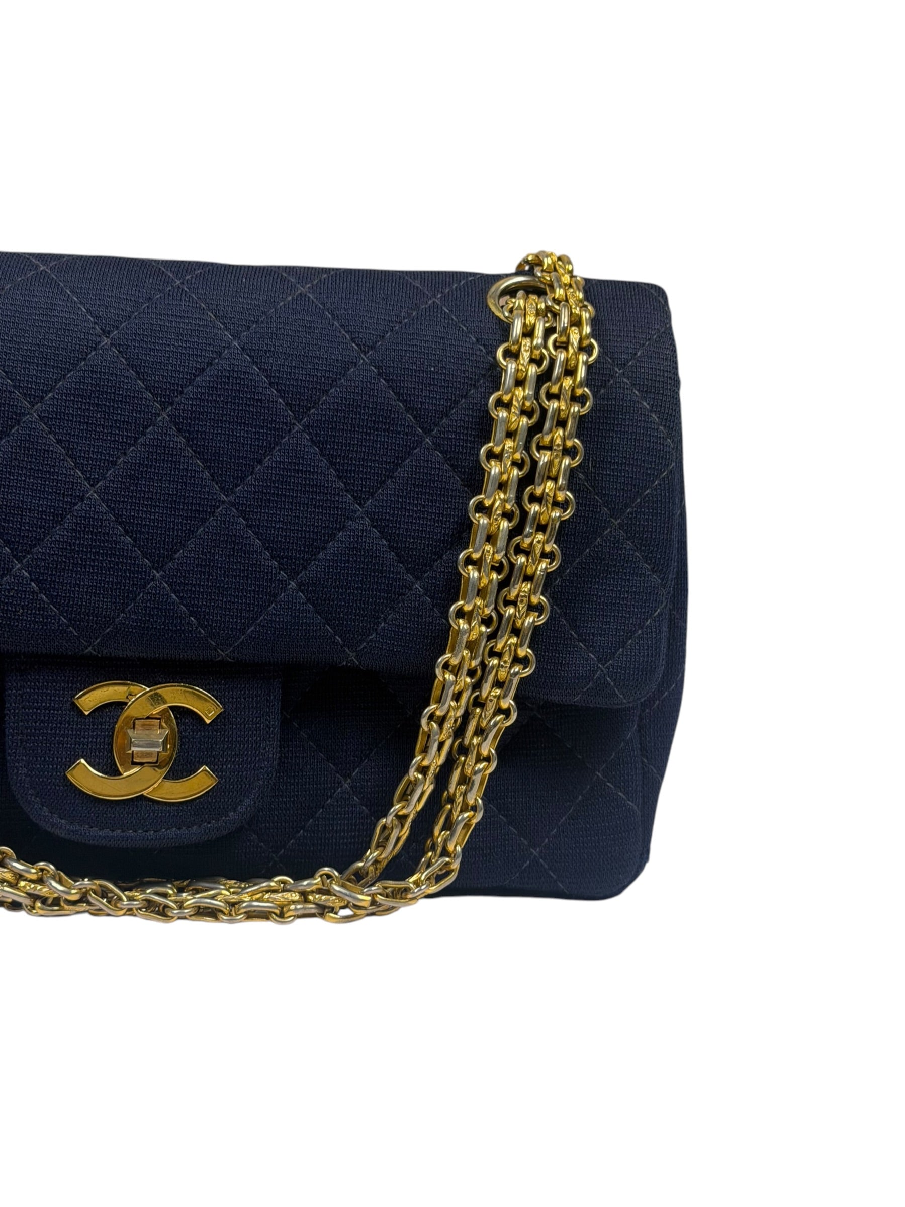 Chanel Navy Quilted Denim Double Flap Bag