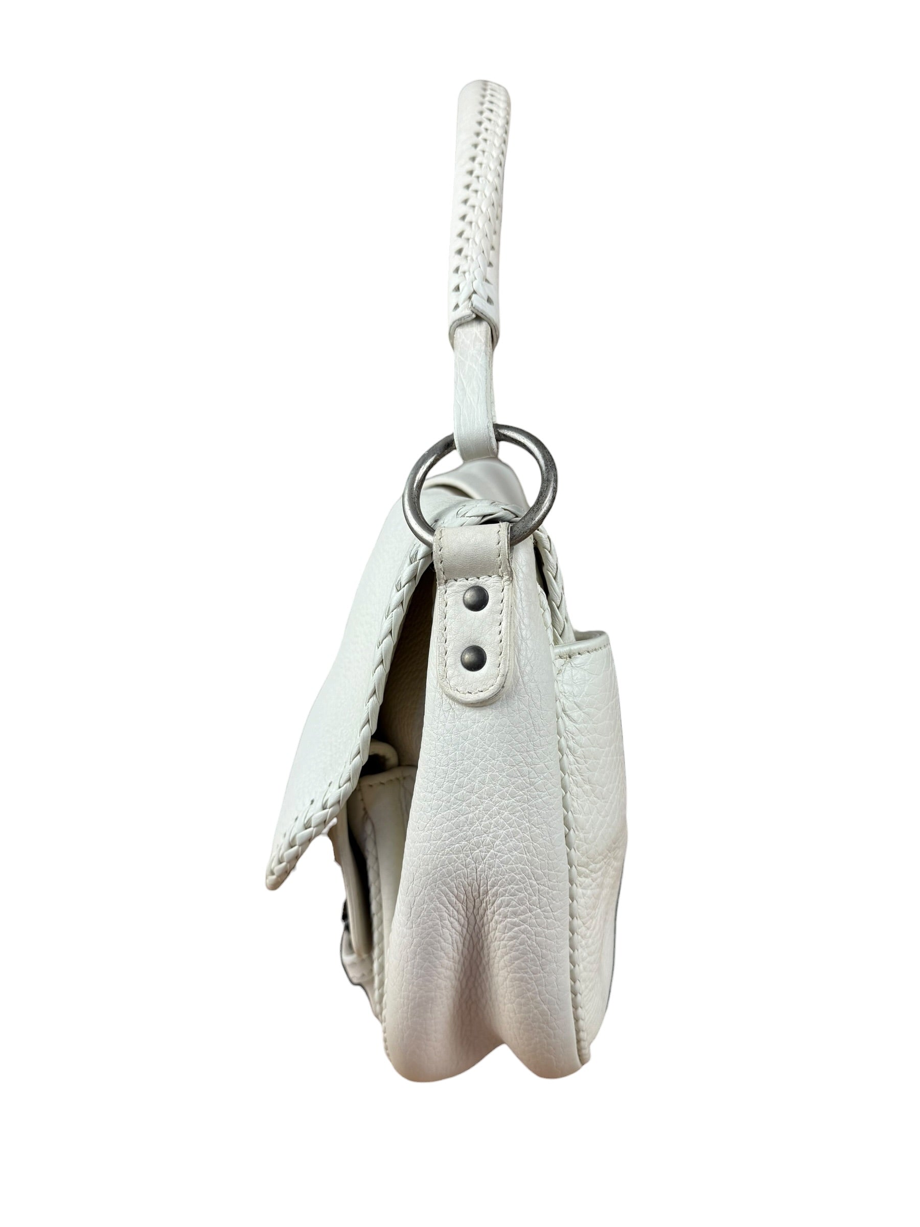 Christian Dior White Leather Gaucho Double Saddle Shoulder Bag