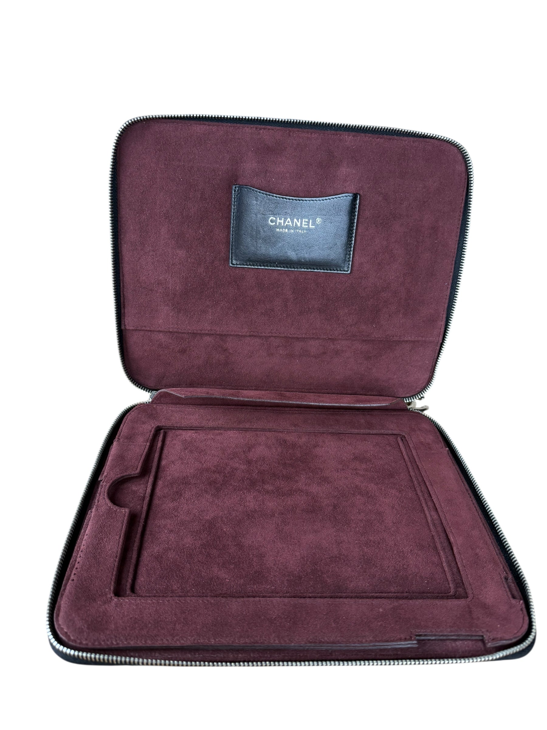 Chanel Black Quilted Caviar Leather Tablet Clutch Case