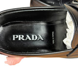 Prada Black Leather Triangle Logo Loafers