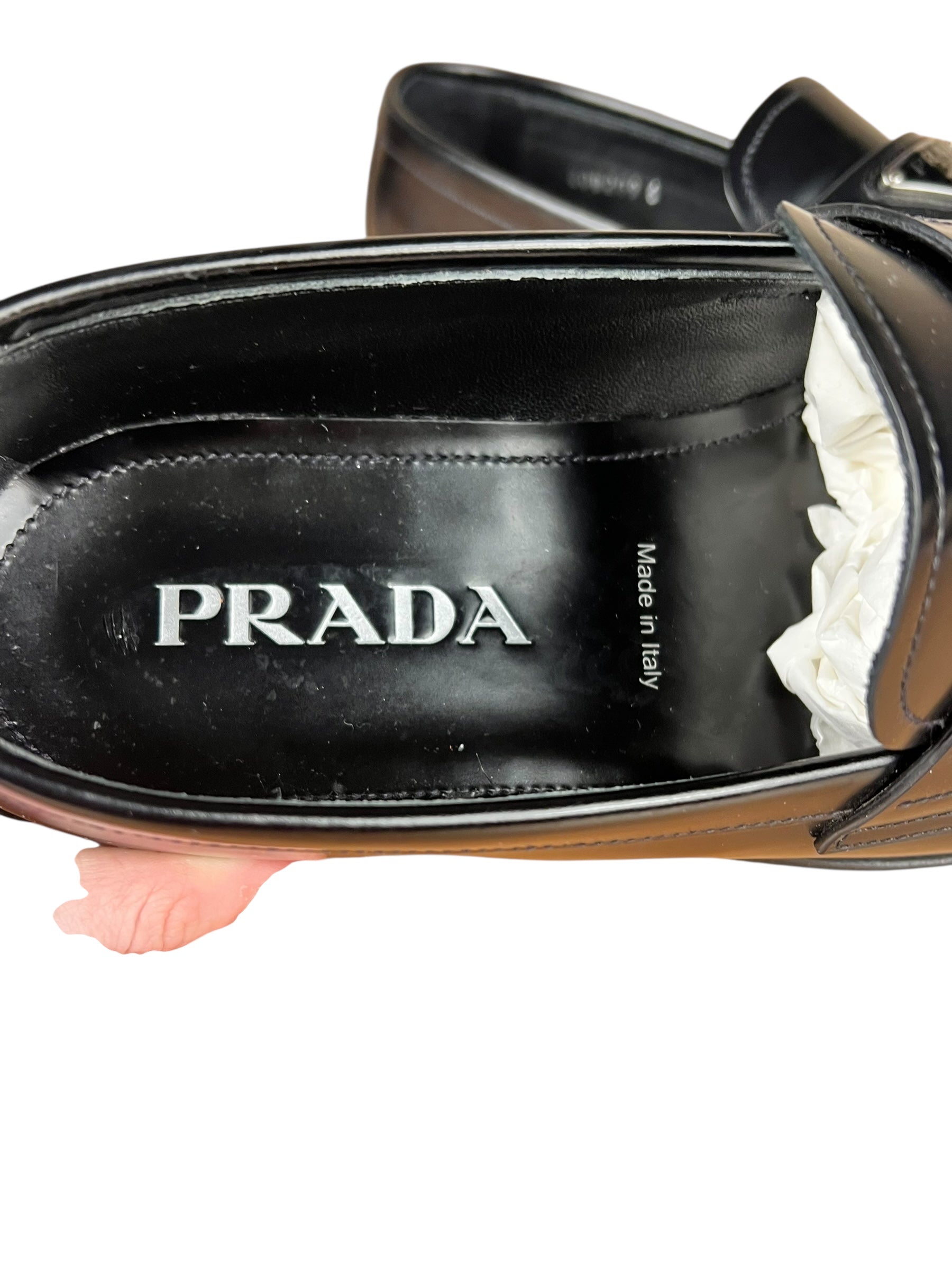 Prada Black Leather Triangle Logo Loafers