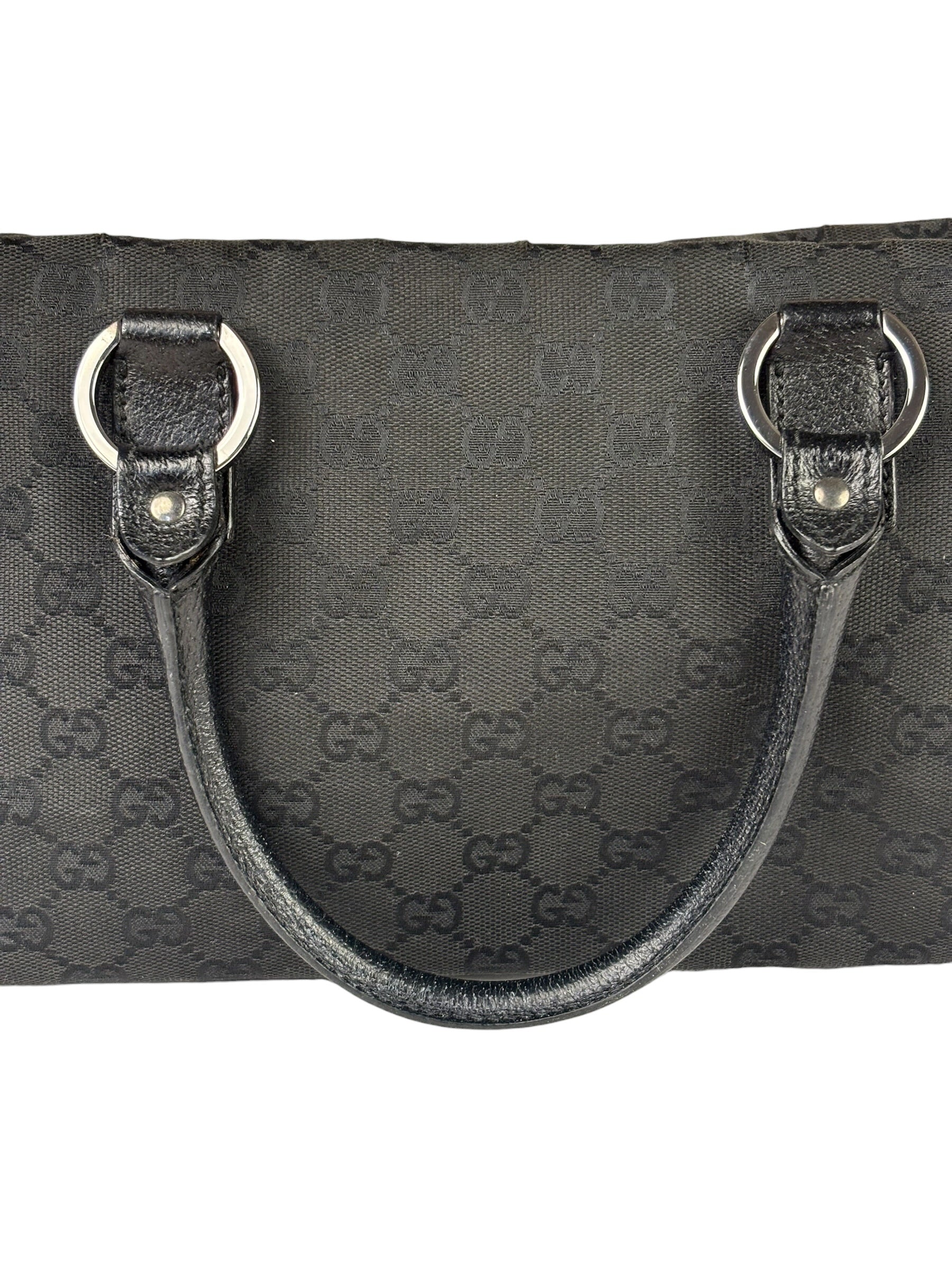 Gucci Black Leather Trim GG Top Handle Bag