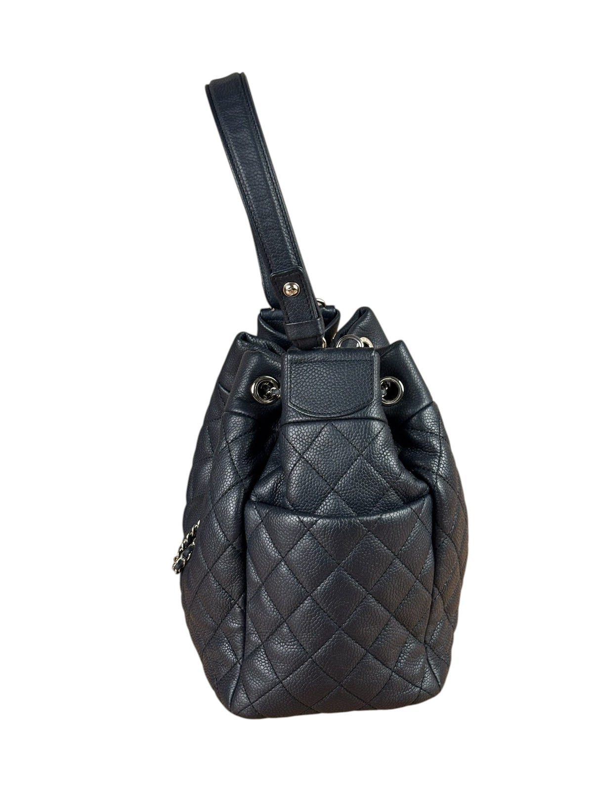 Chanel Navy Quilted Caviar Bucket Bag 2018