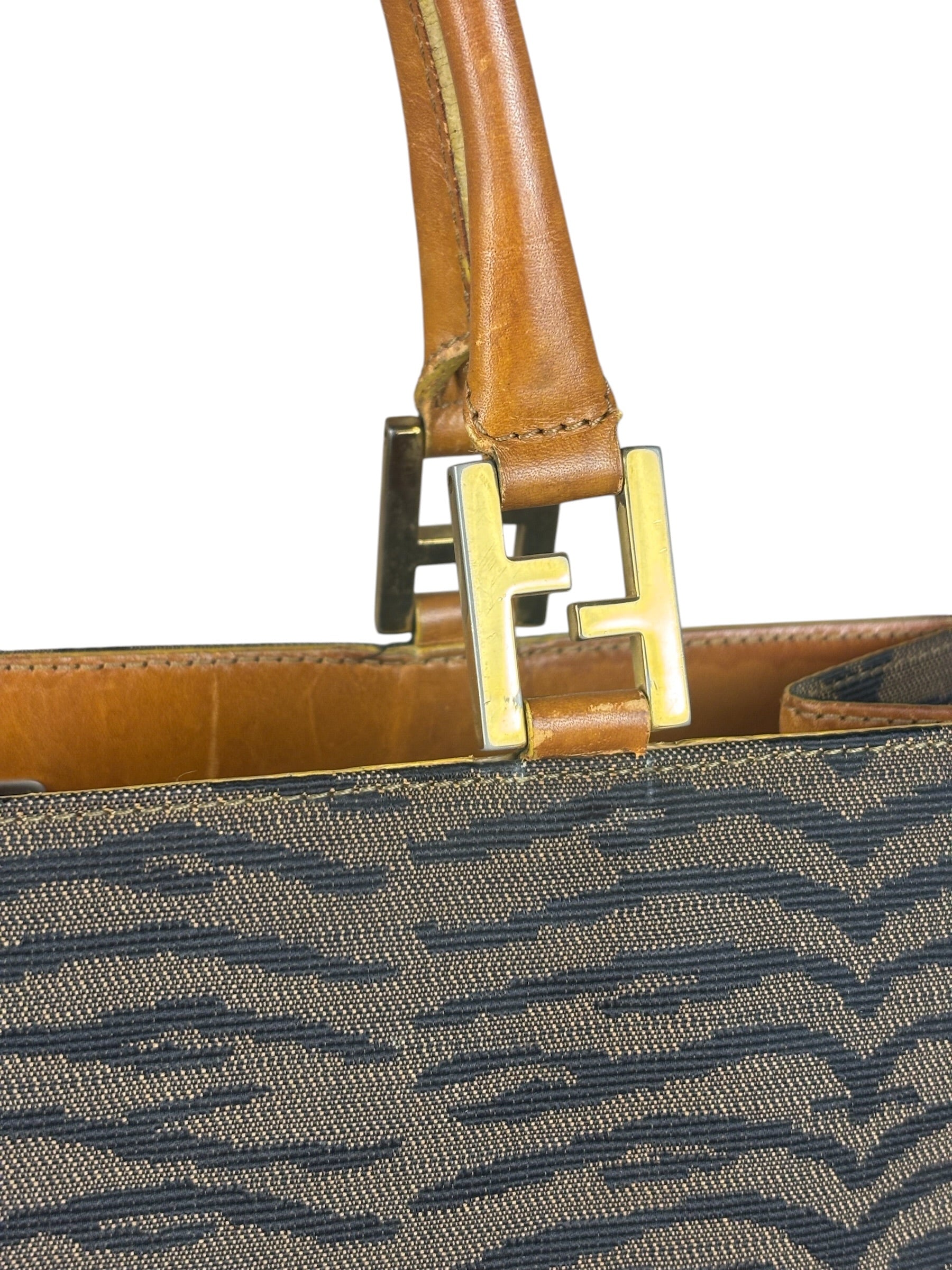 Fendi Vintage Brown Tiger Print Canvas Tote Bag