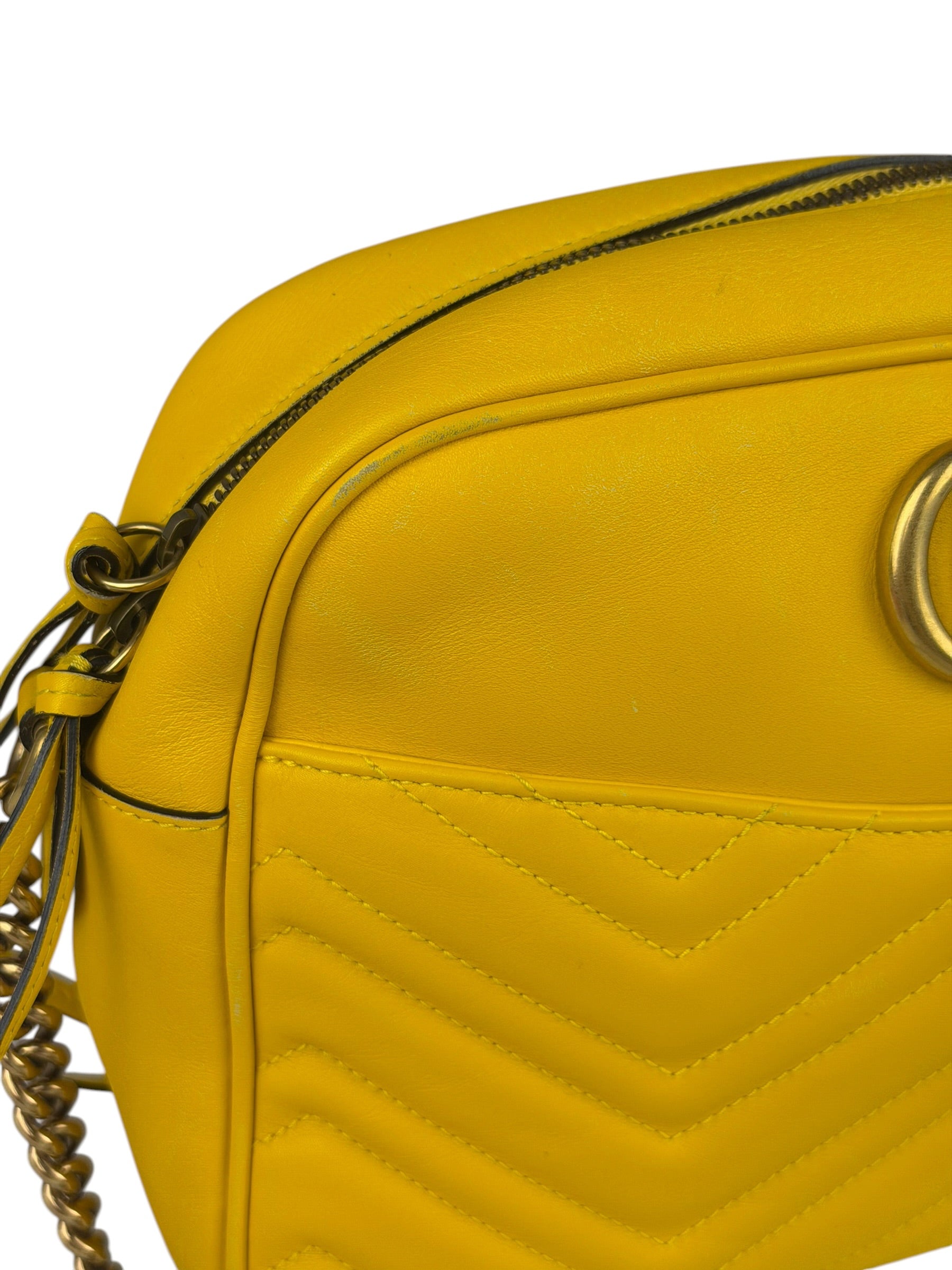 Gucci Bright Yellow GG Marmont Matelasse Shoulder Camera Bag