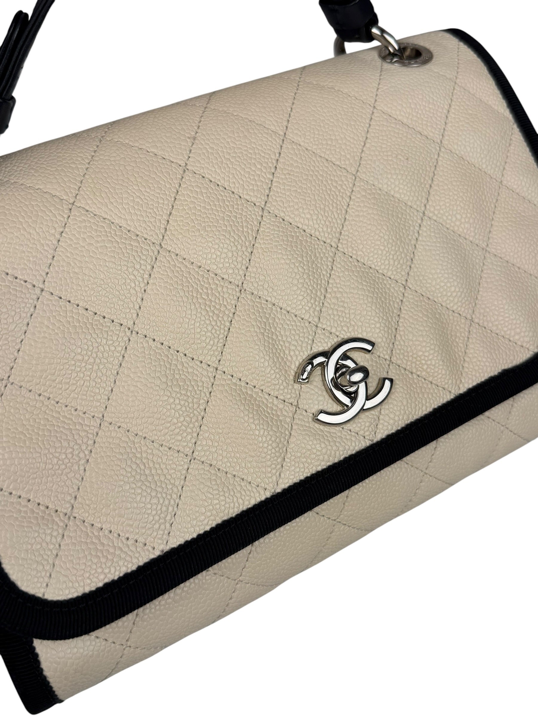 Chanel White Caviar Quilted Top Handle Flap Bag 2018
