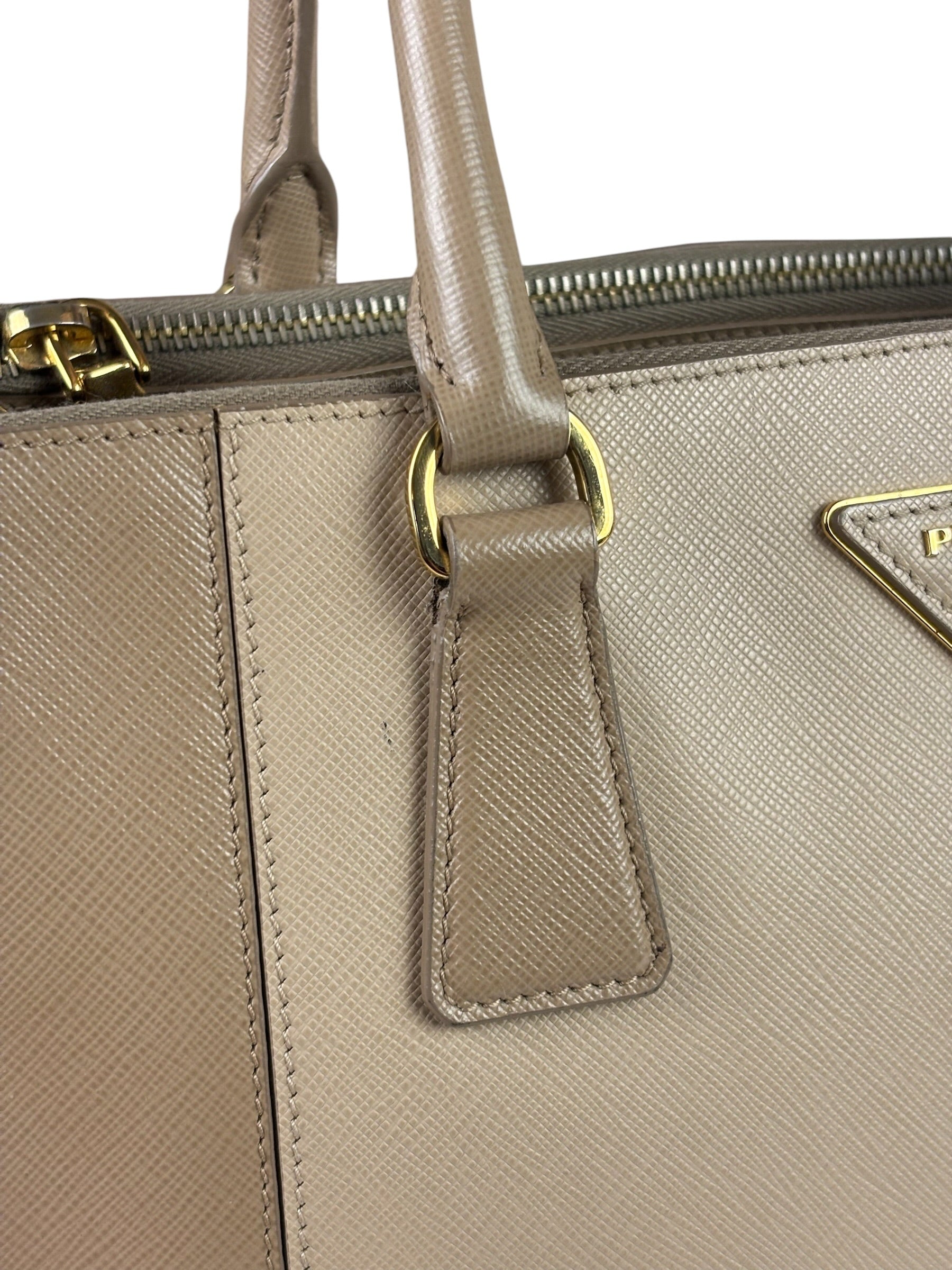 Prada Beige Saffiano Leather Galleria Large Shoulder Bag