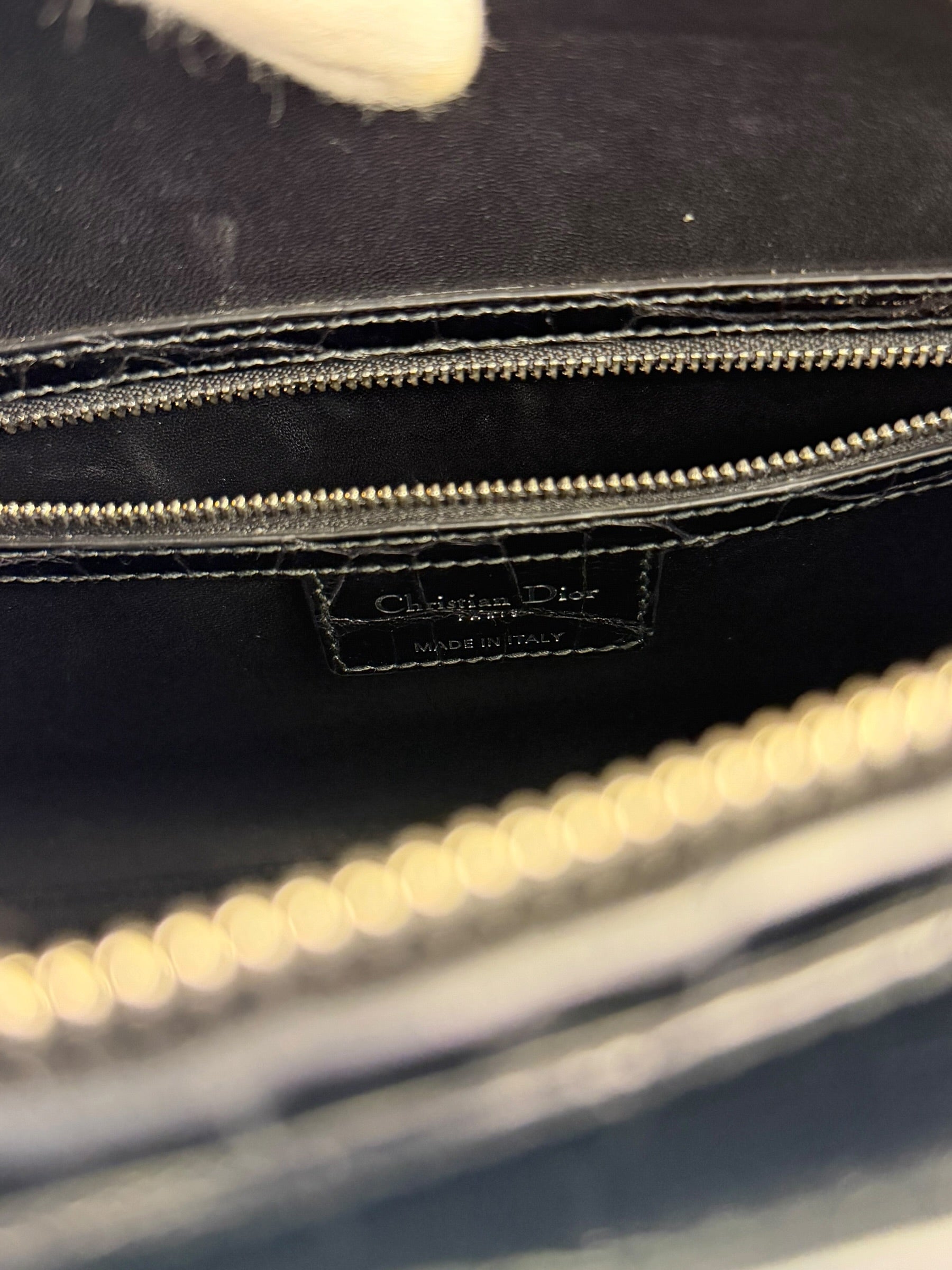 Christian Dior Rare Black/Navy Croc Embossed Lady Dior Handbag