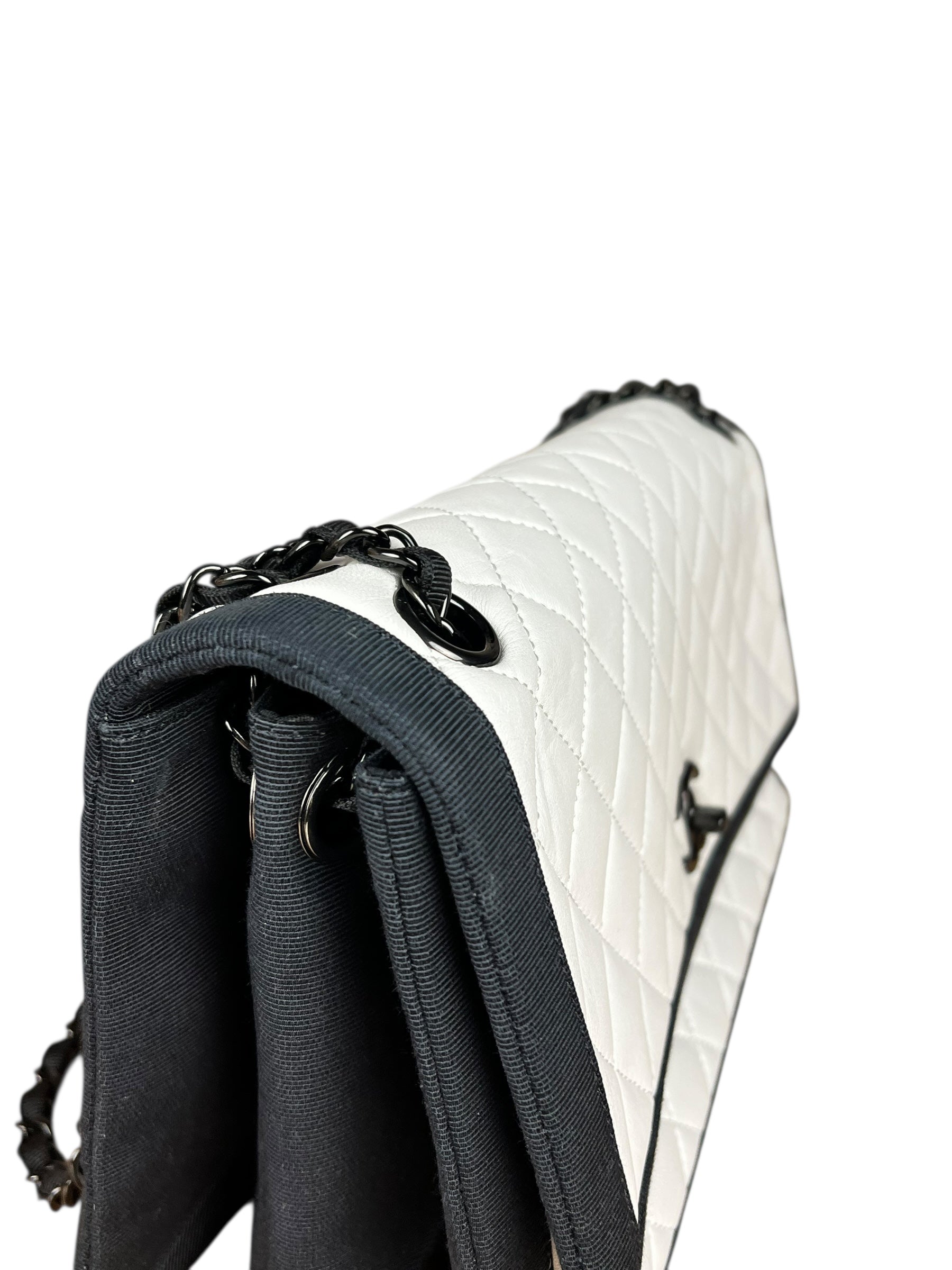 Chanel Quilted Two Tone Leather Flap Bag White