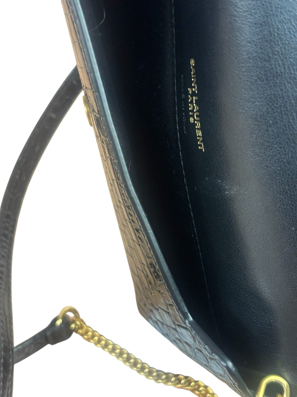 YSL Black Cocco Embossed Leather Print Phone Holder
