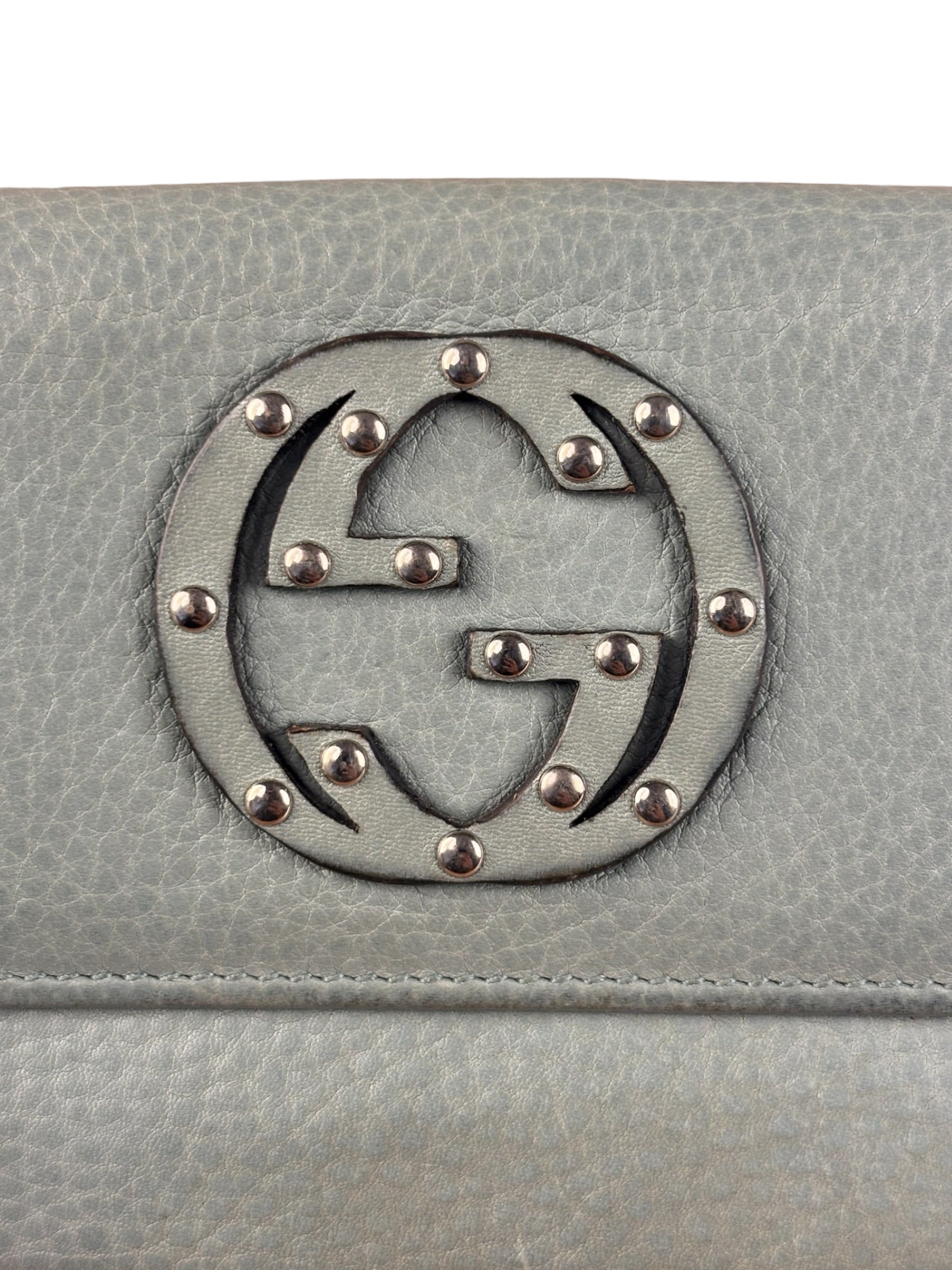 Gucci Light Blue GG Embellished Leather Long Wallet