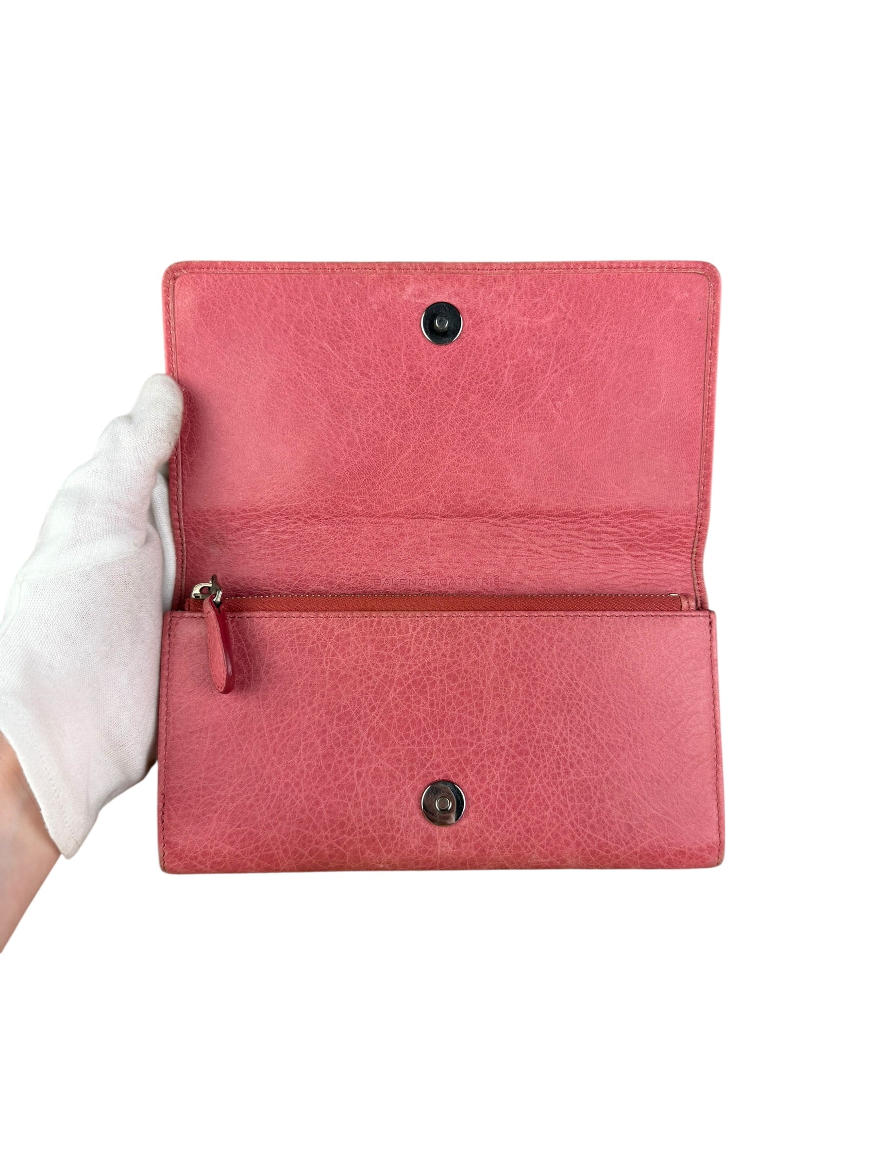 Balenciaga Pink Leather Moto Long Wallet