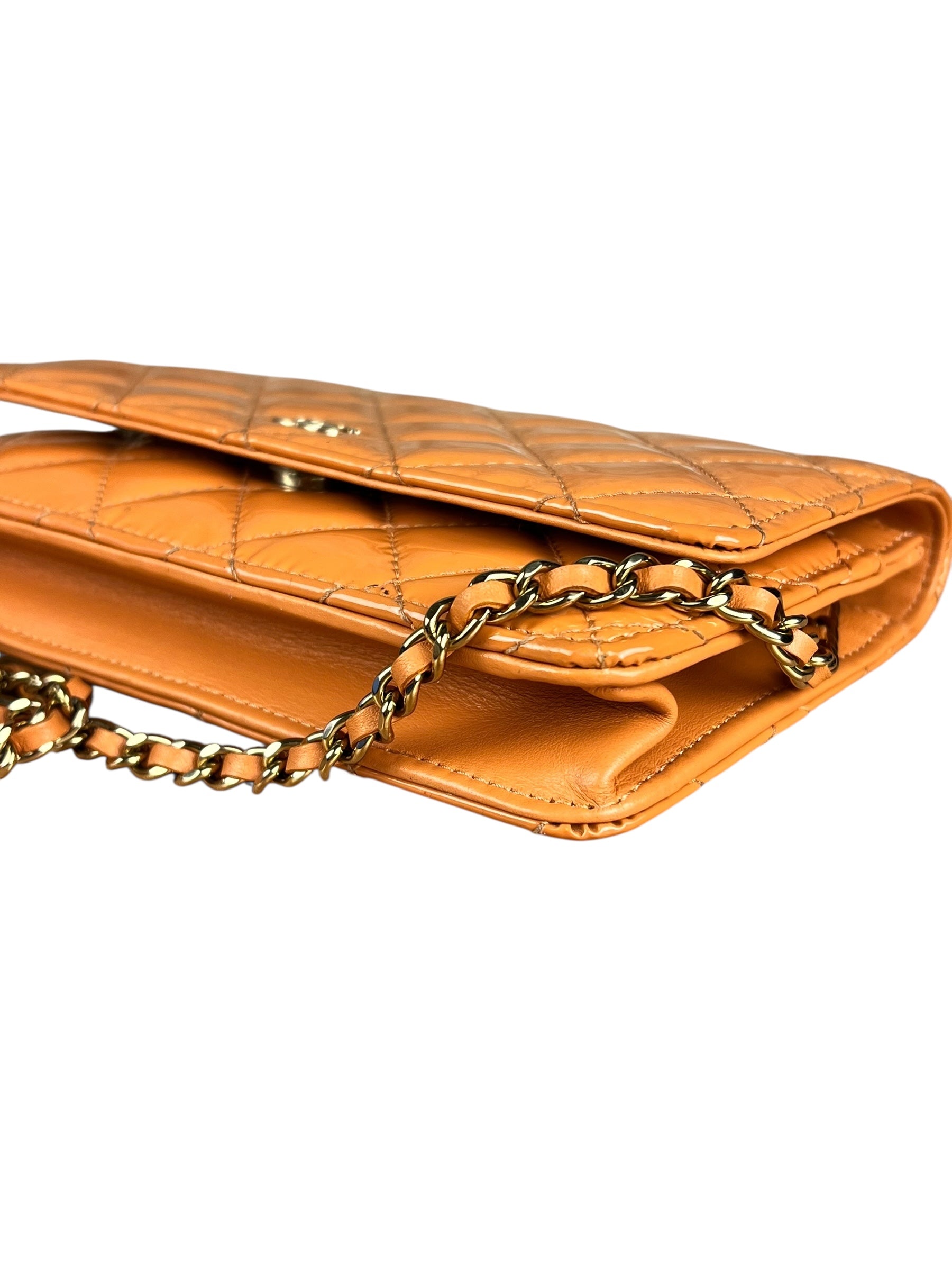 Chanel Orange Patent Leather Flap Wallet on Chain Bag