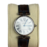Cartier Must De Round Silver Roman Dial Blue/Brown Band