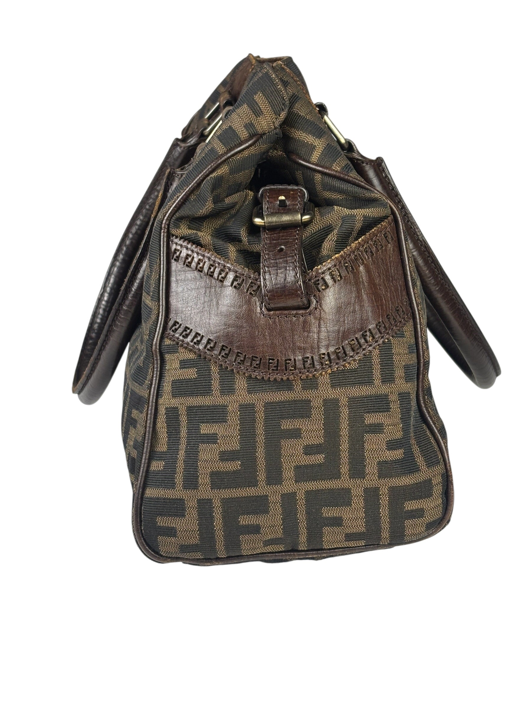 Fendi Vintage Brown Leather Trim Zucca De Jour Media Tote