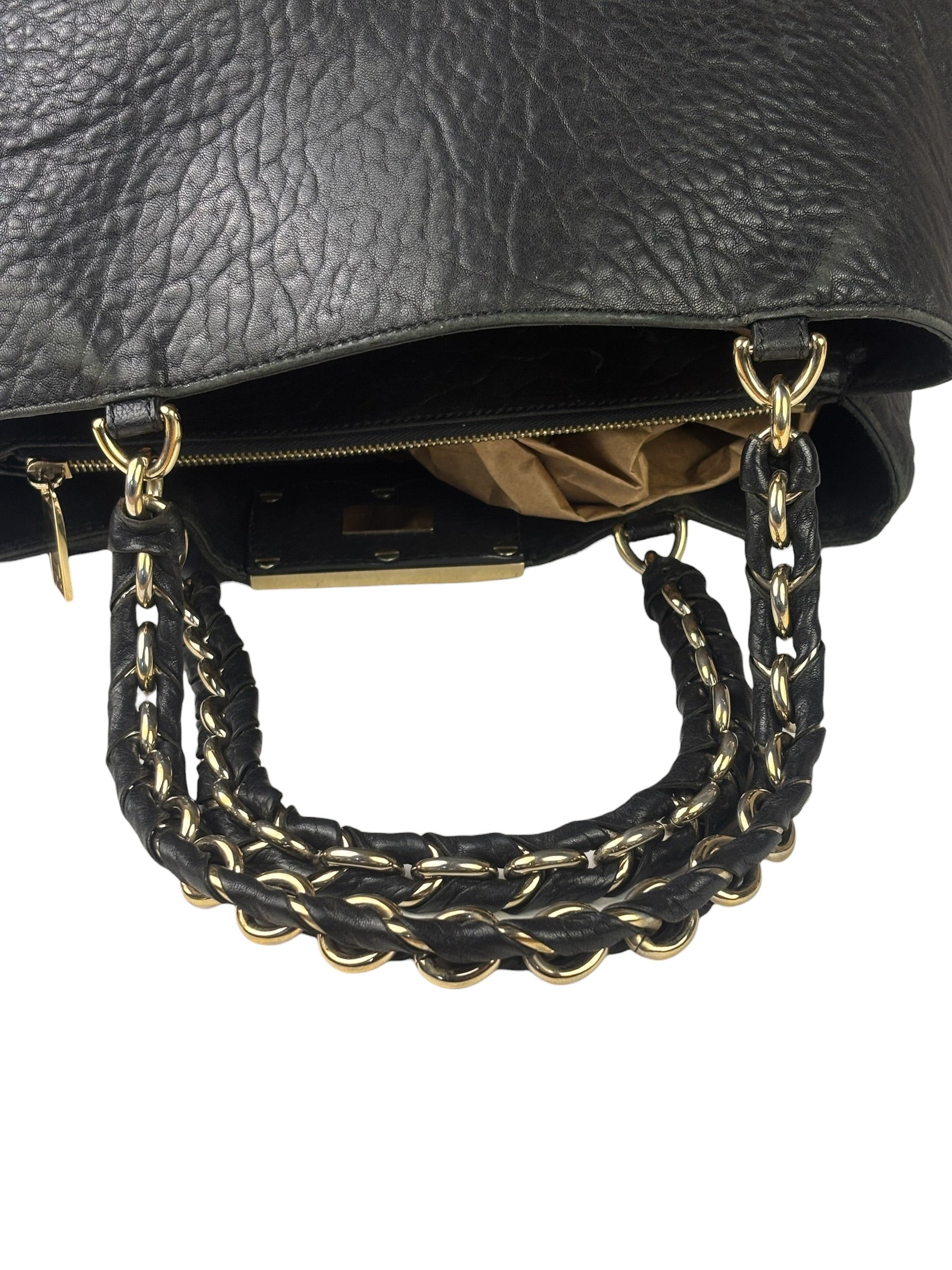 Fendi Vintage Black Leather Mia Chain Tote