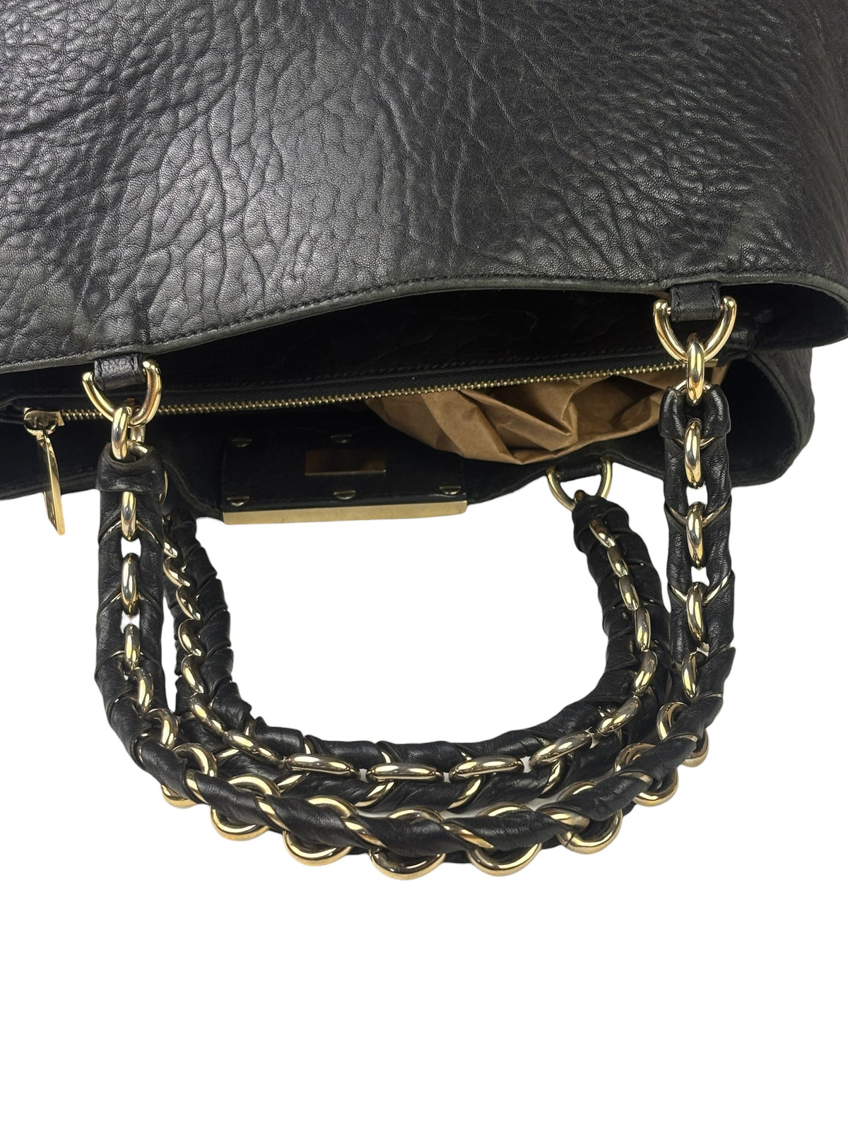Fendi Vintage Black Leather Mia Chain Tote