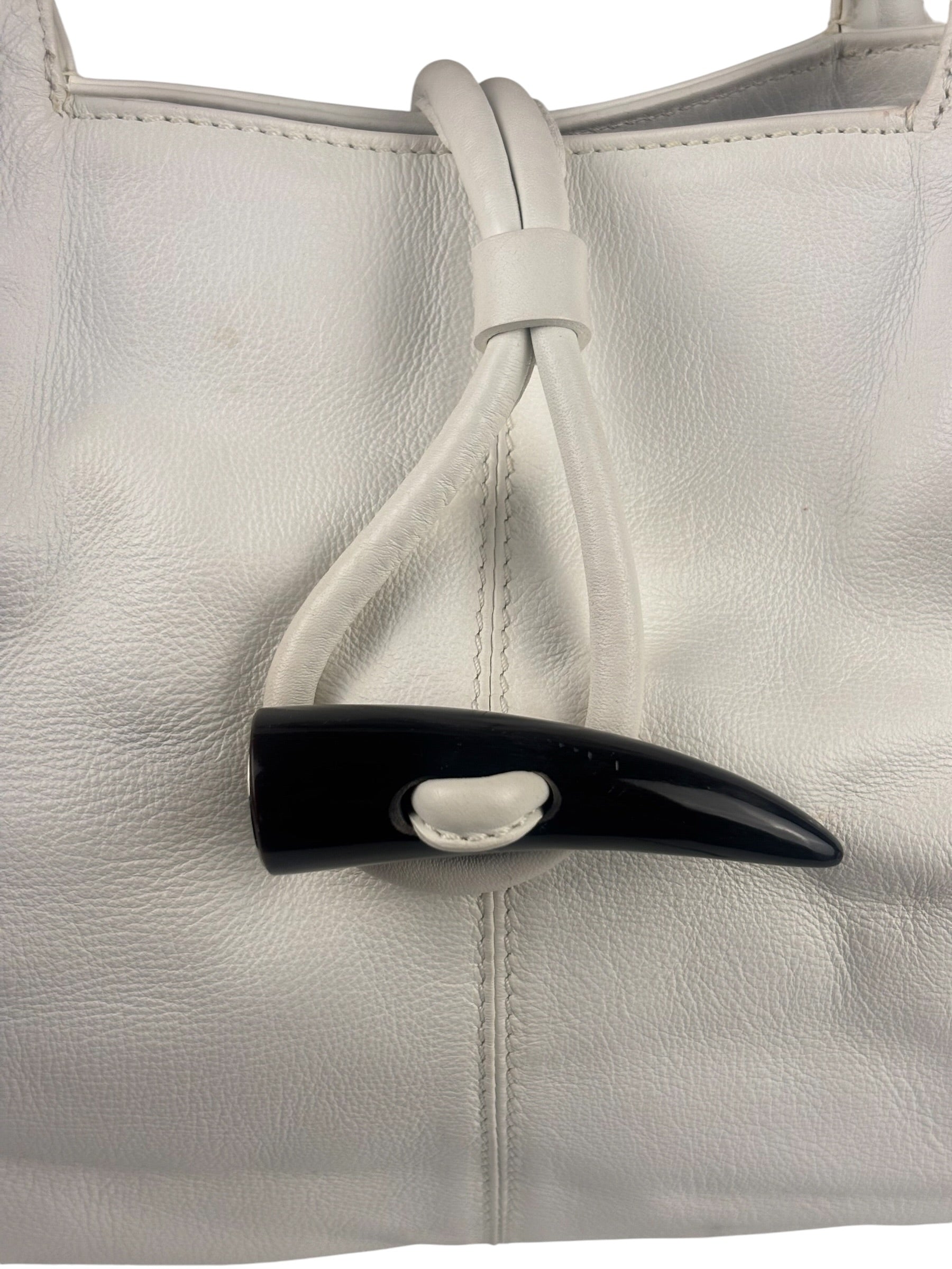 Burberry White Leather Bamboo Cinch Tote