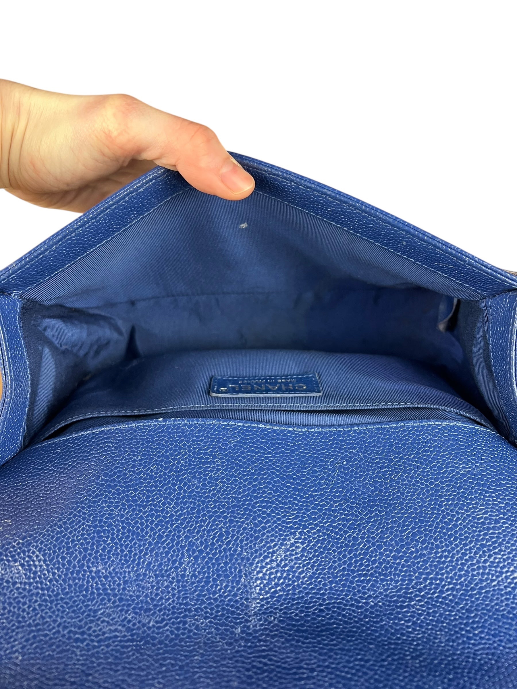 Chanel Blue Chevron Caviar Medium Boy Bag 2019