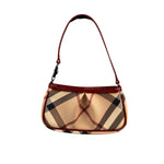 Burberry Red Patent Leather Trim Super Nova Check Pochette
