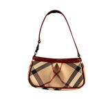Burberry Red Patent Leather Trim Super Nova Check Pochette
