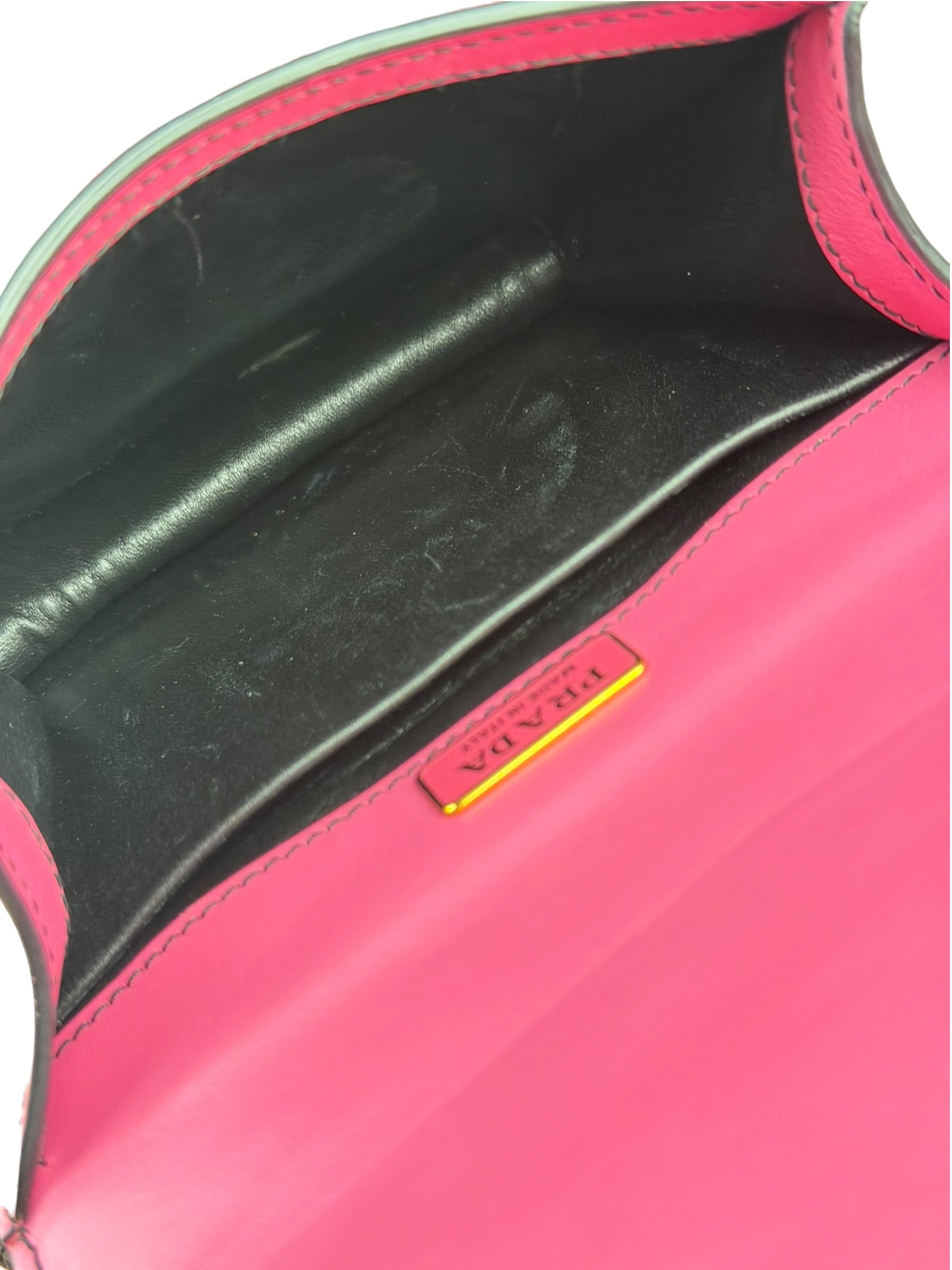 Prada Pink/Black Saffiano Leather Trim Small Cahier Crossbody Bag