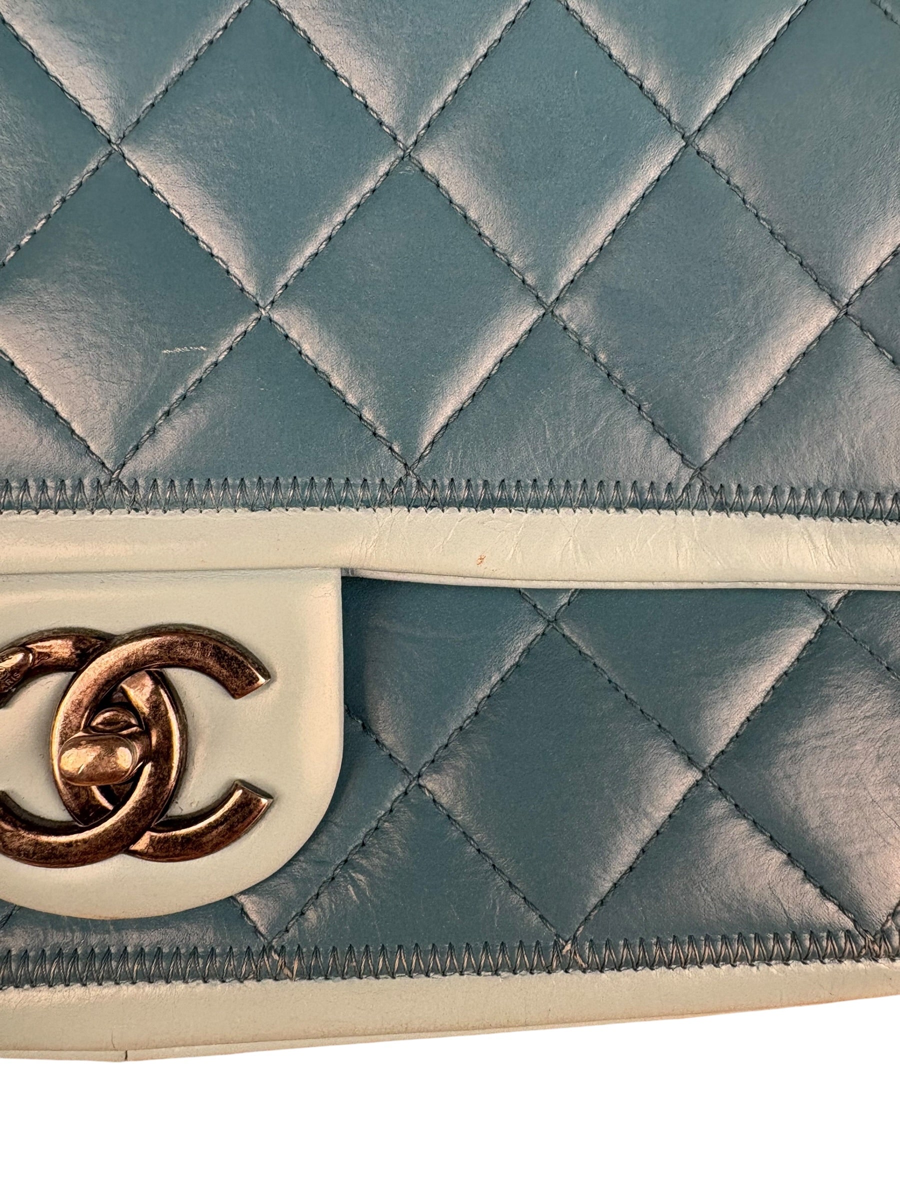 Chanel CC Two-Toned Blue Leather Flap Bag 2014