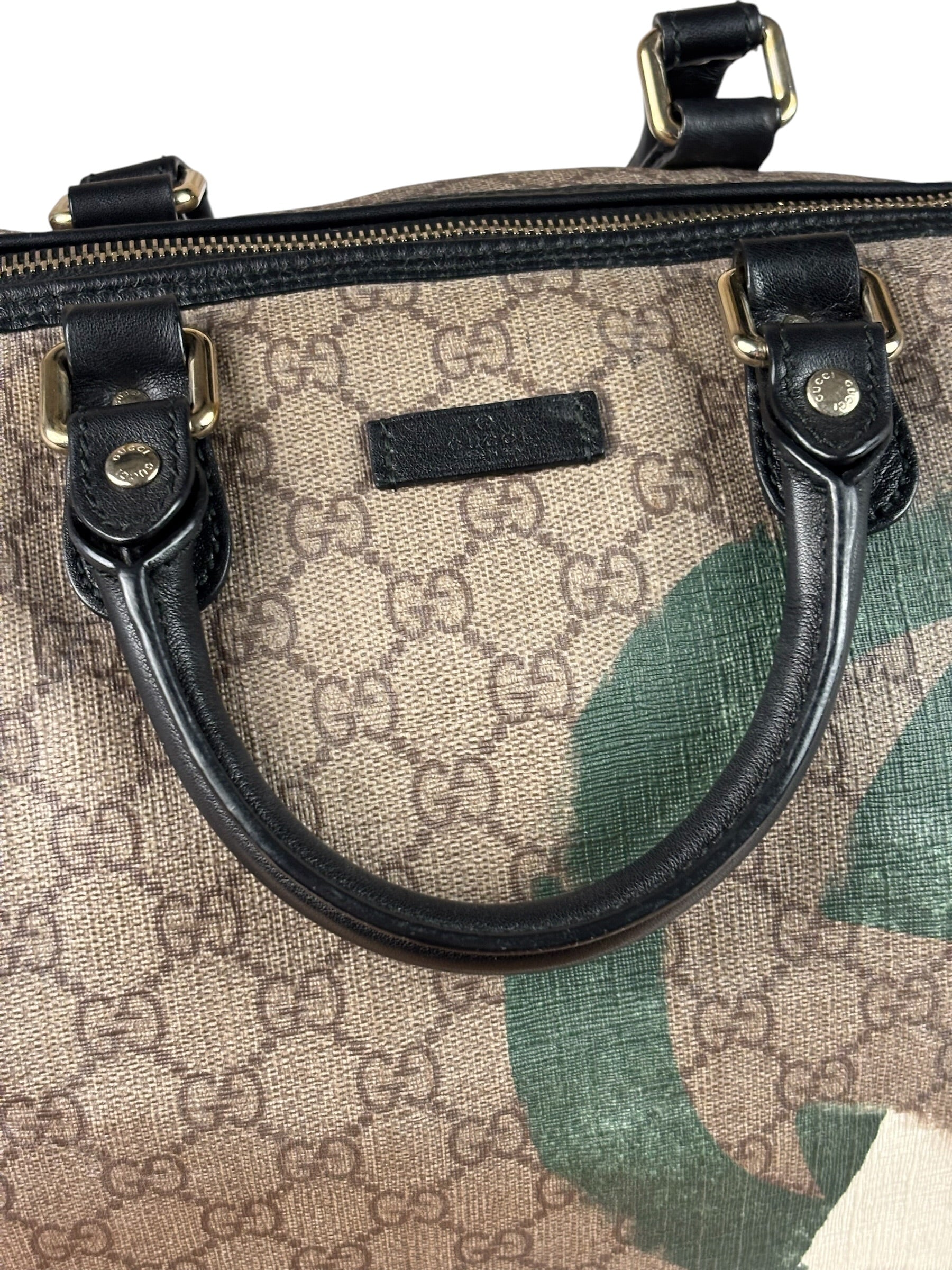 Gucci Beige Leather Gg Supreme Italian Flag Joy Boston Bag